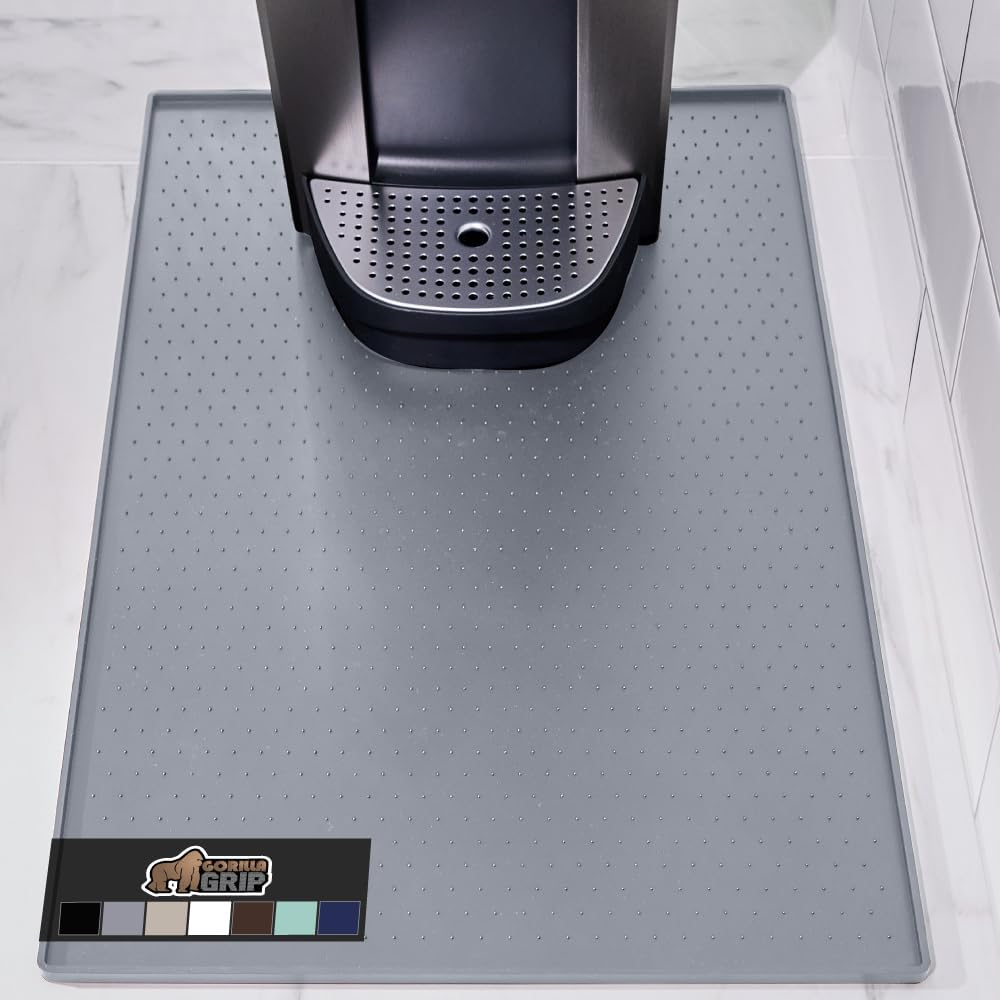 GORILLA GRIP Silicone Coffee Mat, 15x23, Espresso Drink Bar Station Accessories, Use Under Machine, Waterproof Heat Resistant Multi-Use Dish Drying Mats, Stays in Place, Kitchen Home Decor, Gray