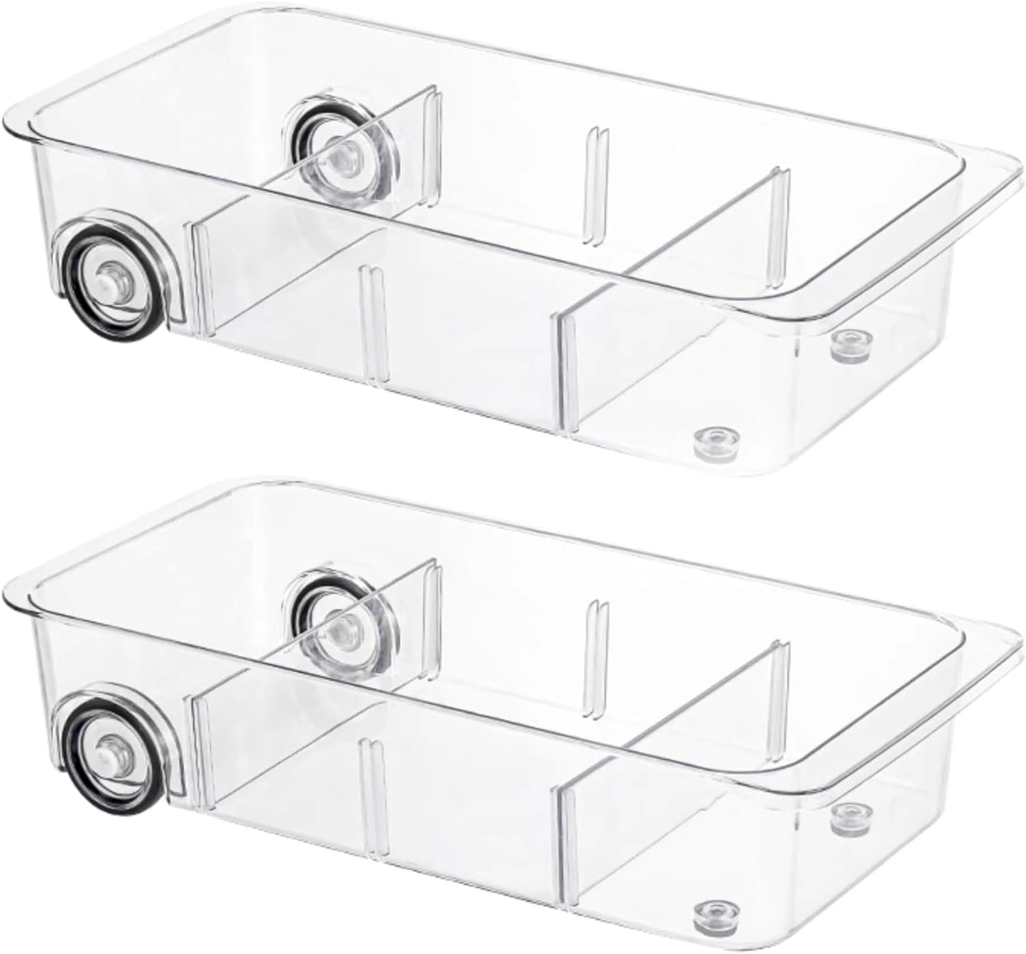 Attelite RollOut Refrigerator Drawer Organizer and Storage Clear Design with Dividers, Fridge Organizer on Wheels, Upgrade Thick Plastic Pantry Storage Bins, Kitchen Organization 2 Set