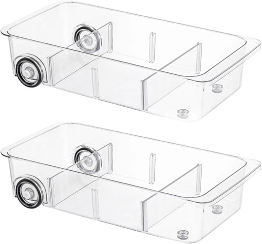 Attelite RollOut Refrigerator Drawer Organizer and Storage Clear Design with Dividers, Fridge Organizer on Wheels, Upgrade Thick Plastic Pantry Storage Bins, Kitchen Organization 2 Set