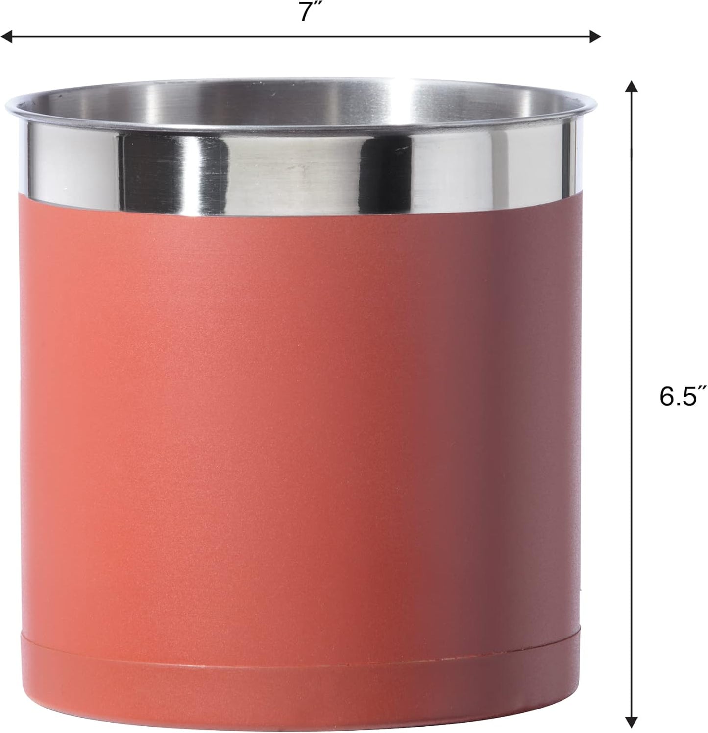 OGGI Stainless Steel Jumbo Utensil Holder - 7" Utensil Caddy, Weighted Base for Stability - Extra Large Utensil Crock and Countertop Utensil Organizer, Brick Red