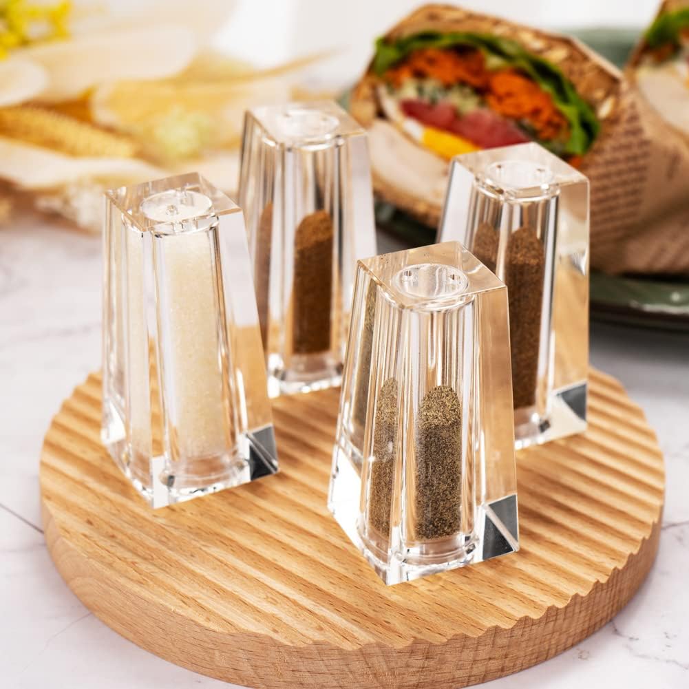 Salt and Pepper Shaker Set Spice Dispenser Refillable Design Cut Crystal Seasoning Shaker Kitchen Decor for Cooking Table, RV, Dinner Party, Camping BBQ (Set Of 4)