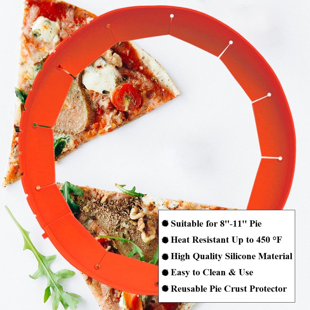 Adjustable Pie Crust Shields Baking Protectors, Silicone Cover Ring Fits 8-11.4 Inch Pies, Baking Pie Pizza Crust Shield Protector Cover for Edges (Red-2pcs)