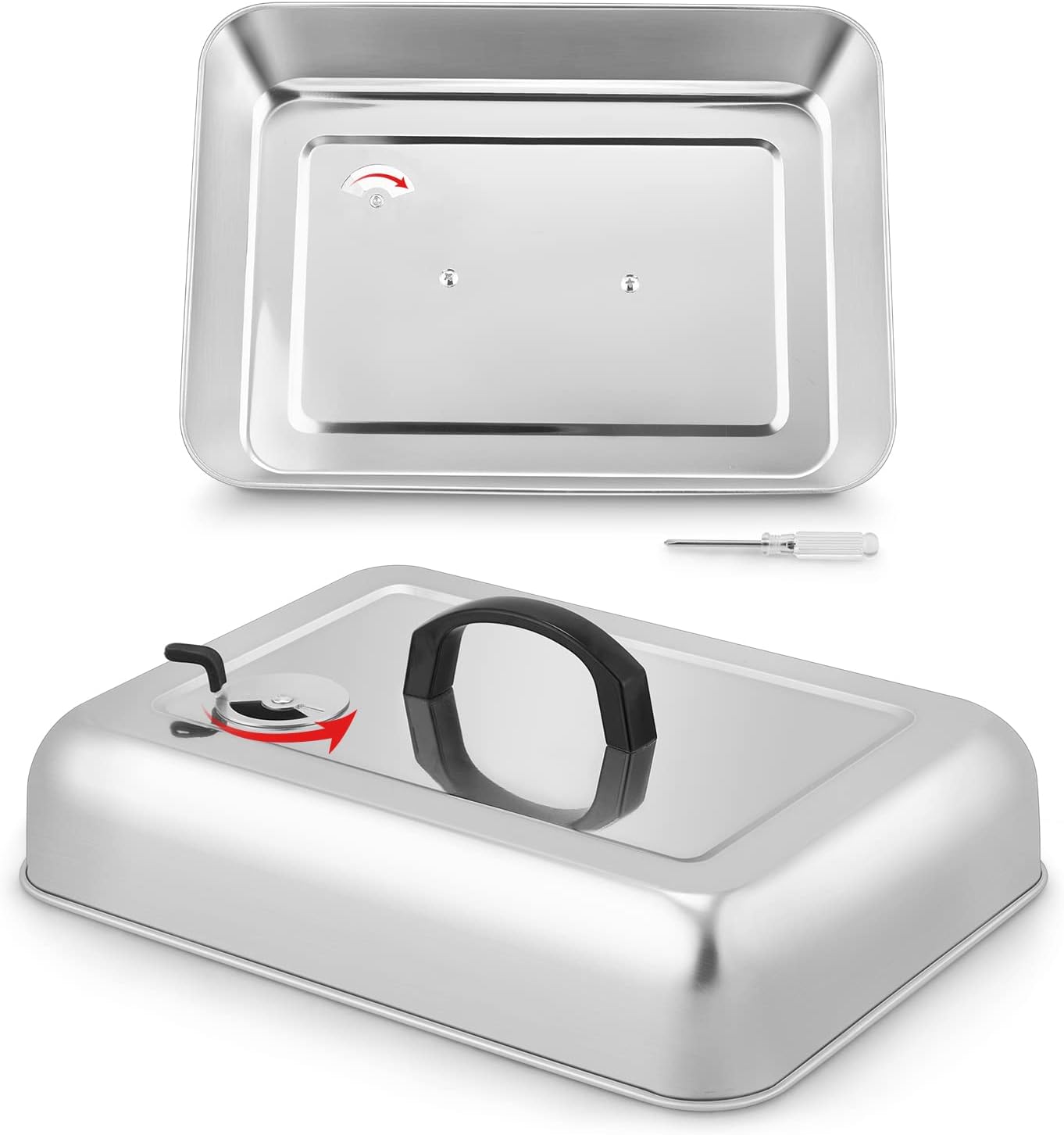 13 x 9.75Inch Cheese Melting Domes, HaSteeL Rectangular Basting Steam Cover with Adjustable Vent, Heavy Duty Stainless Steel Grill Lid for Flat Top Griddle Outdoor & Indoor, Dishwasher Safe(2-Pack)