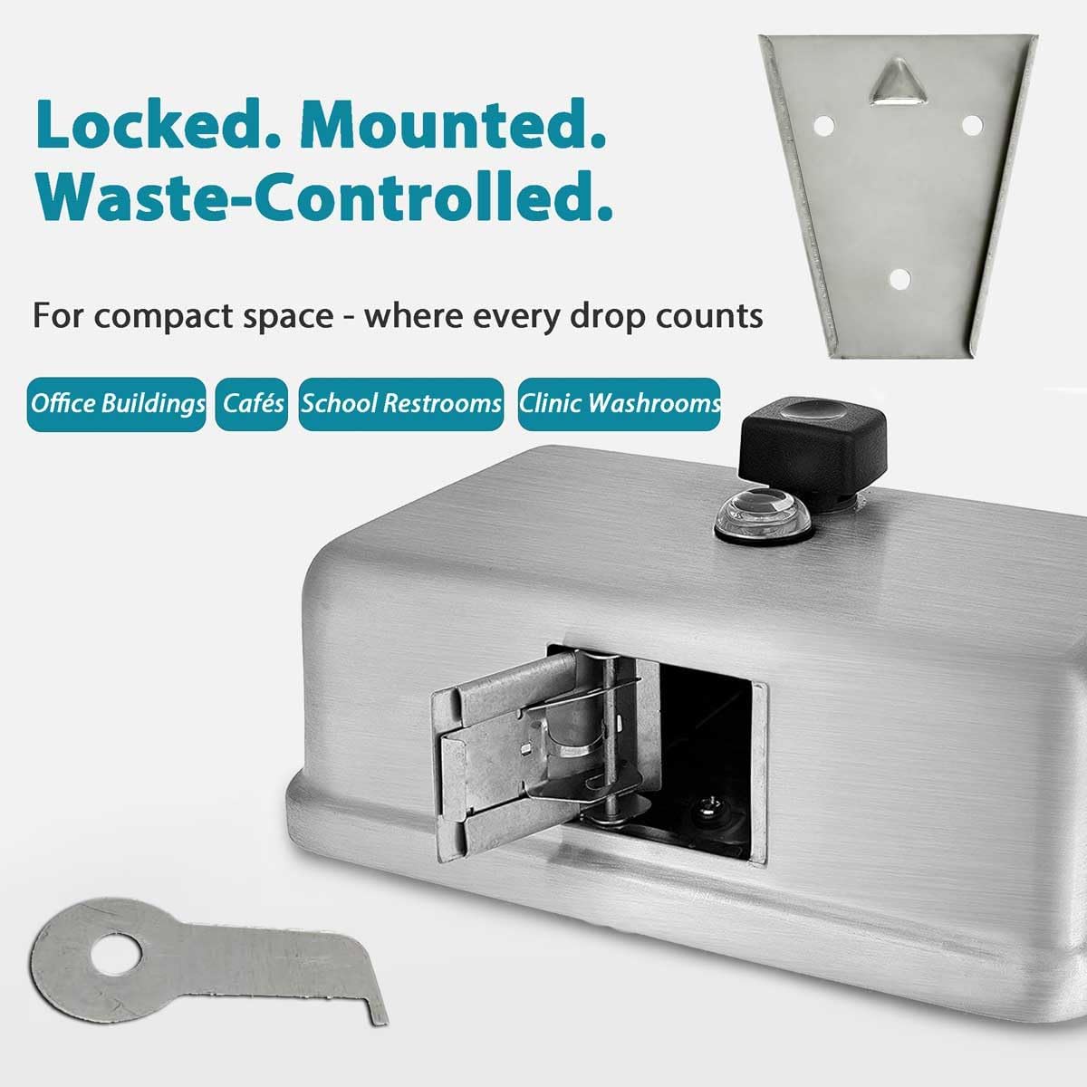 Commercial Soap Dispenser Wall Mount – Antirust Stainless Steel Soap Dispenser Liquid 38.8oz Large Capacity (Horizontal), Anti-Leak SUS304 Brushed Metal for Bathroom & High-Traffic Areas