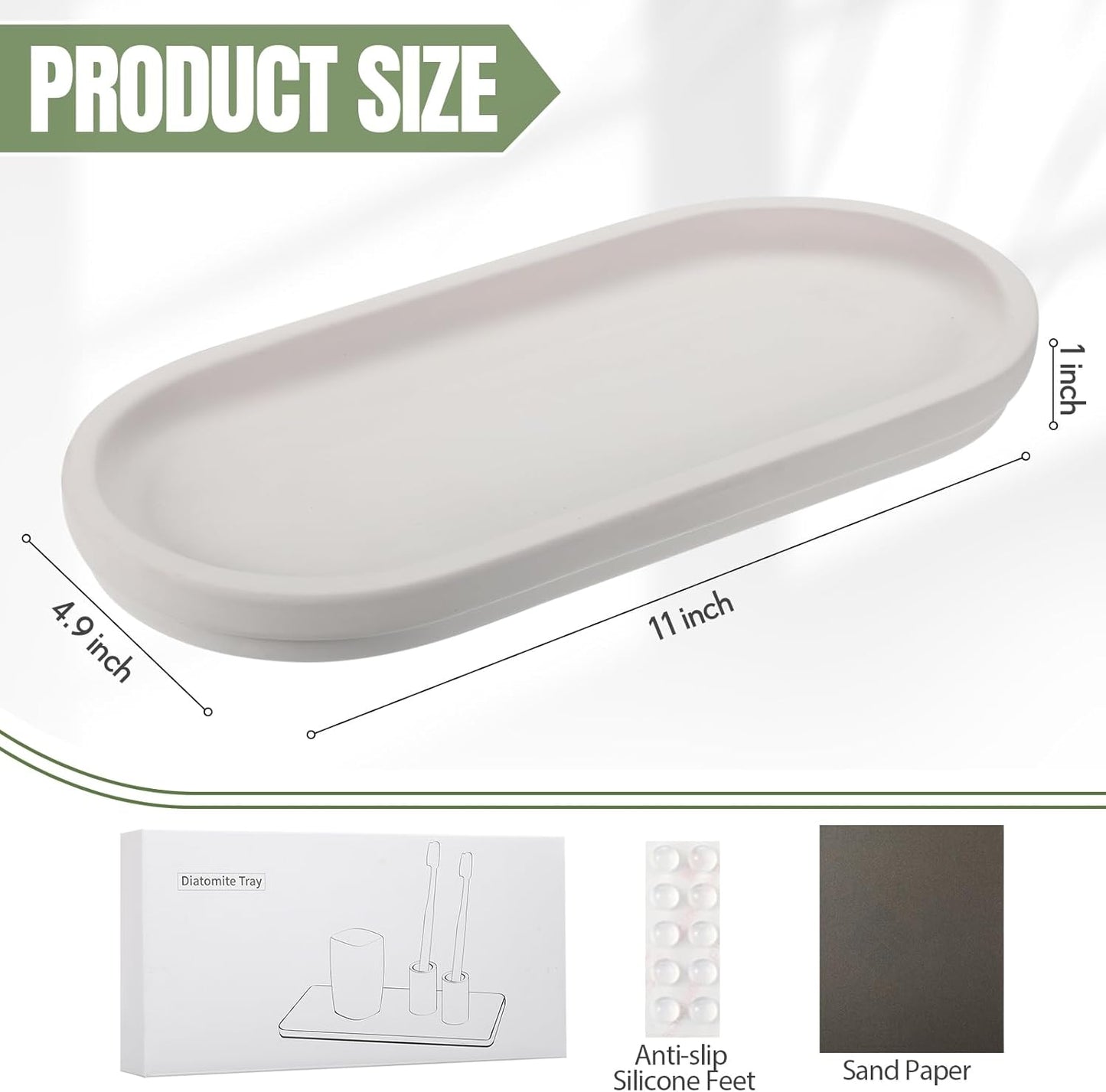 Diatomaceous Earth Sink Caddy, Instant Dry Bathroom Kitchen Sink Organizer, Minimalist Water Absorbing Dish Soap Holder, Stone Tray for Sponge Brush Candles (Grey)