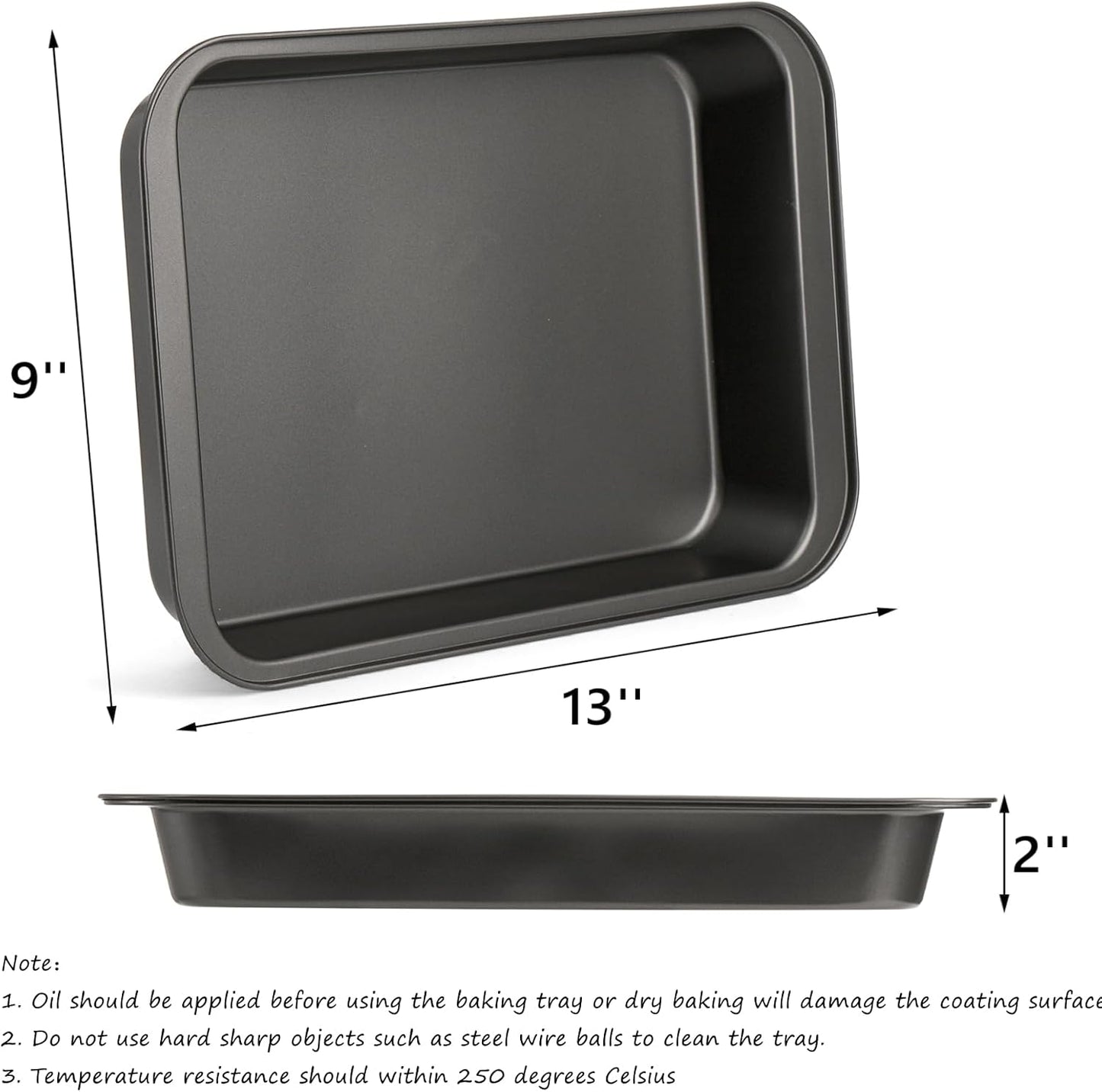 Lyellfe 3 Pack Rectangle Baking Pan, Non-Stick Cake Pans for Oven, 13 x 9 Inch Deep Cookie Sheet Tray for Brownie Lasagna Casserole Bread, BPA Free