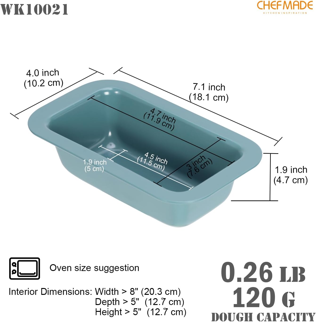 CHEFMADE Mini Bread Loaf Pan, 4.7" x 3" Nonstick Meatloaf Pan, Bakeware for Oven Baking，Homemade Bread （Green）