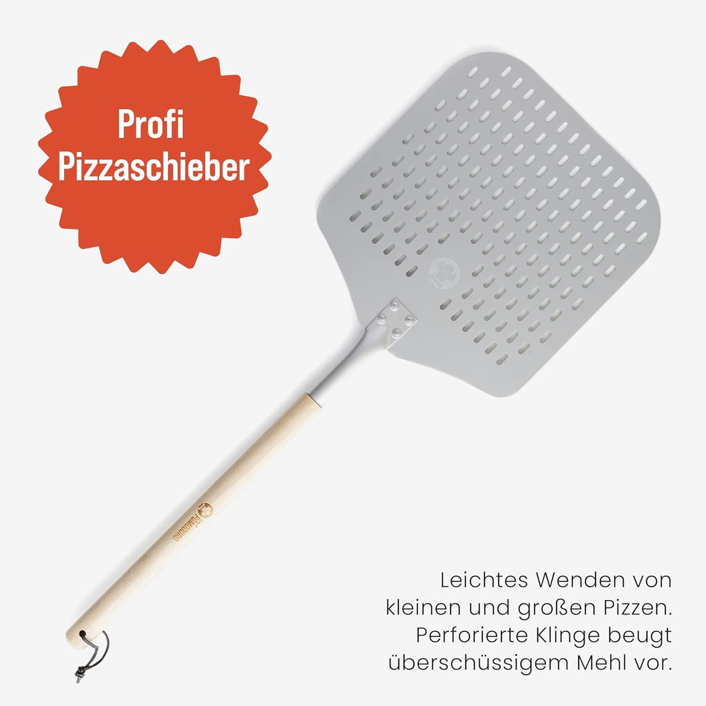 Chef Pomodoro Perforated Pizza Peel Aluminum, 12 x 14-Inch, with Detachable Wood 49-Inch Long Extendable Handle for Easy Storage, Gourmet Luxury Pizza Paddle for Baking Homemade Pizza Bread