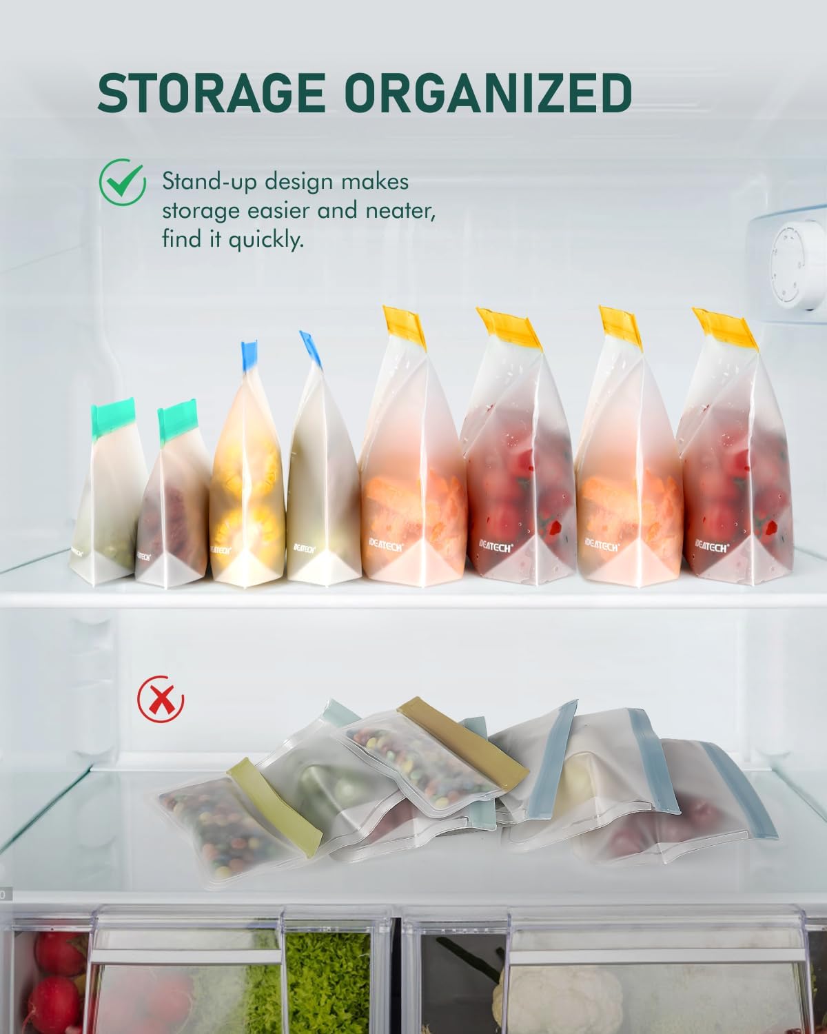 IDEATECH Freezer Bags, Food Storage Containers Dishwasher Safe, Leakproof BPA Free Food Bags Various Size,Gallon, Sandwich, Snack Bags, Reusable Bags for Meals,Lunch,Home Organization Travel(18Pack)