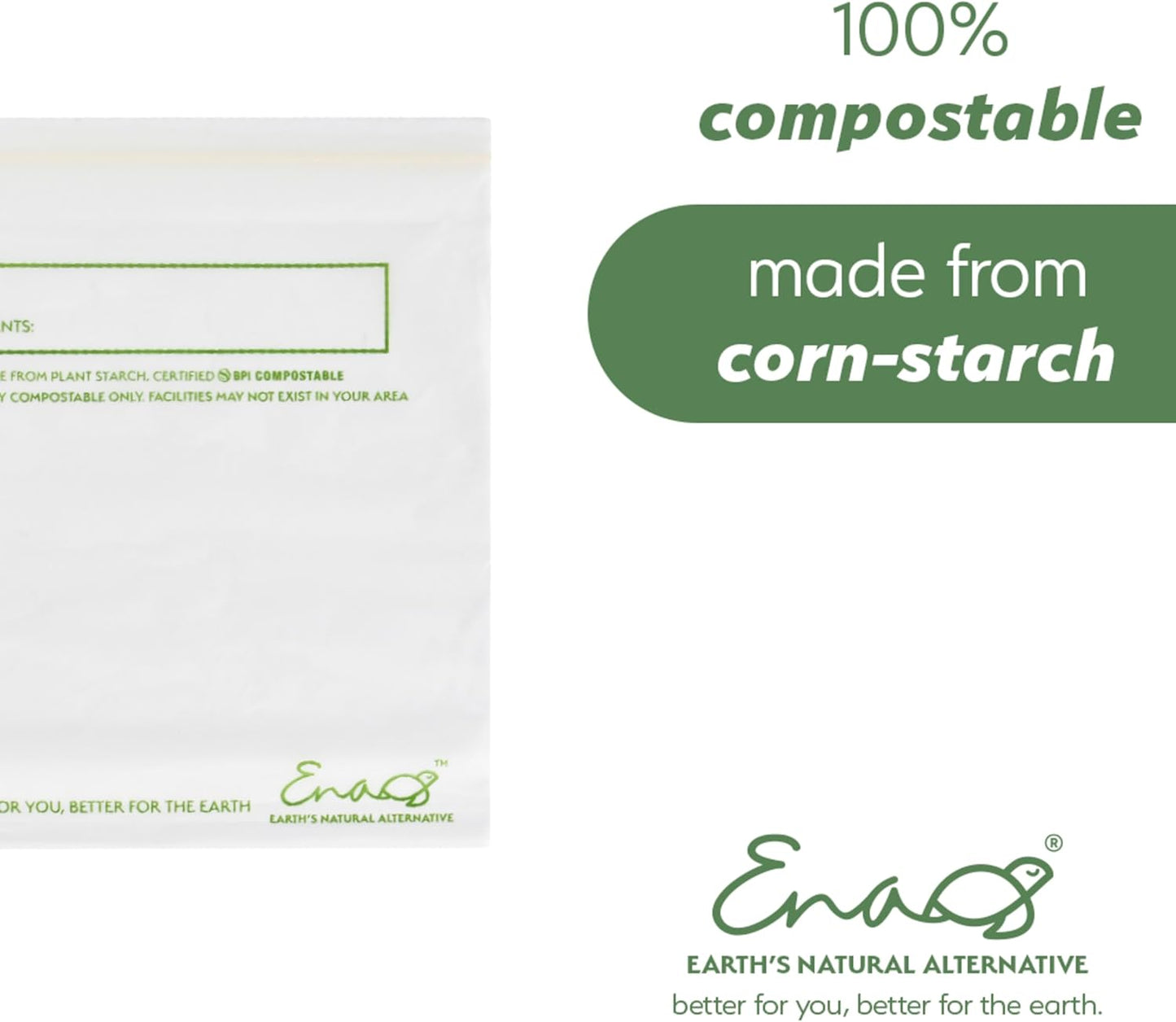 100% Compostable Food Storage Bags [Gallon 400 Pack] Eco-Friendly Freezer Bags, Resealable Bags, Heavy-Duty, Reusable, Off-White by Earth's Natural Alternative
