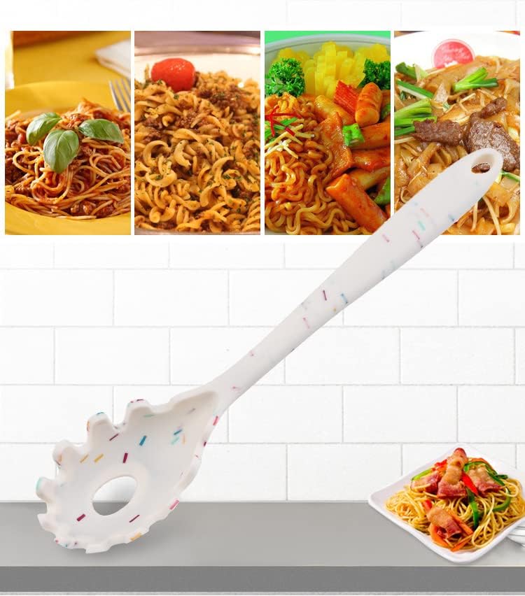 Silicone Pasta Fork (11.5"), High Heat Resistant to 480°F, Hygienic One Piece Design, Spaghetti Strainer & Server Spoon Pasta Forks (White)