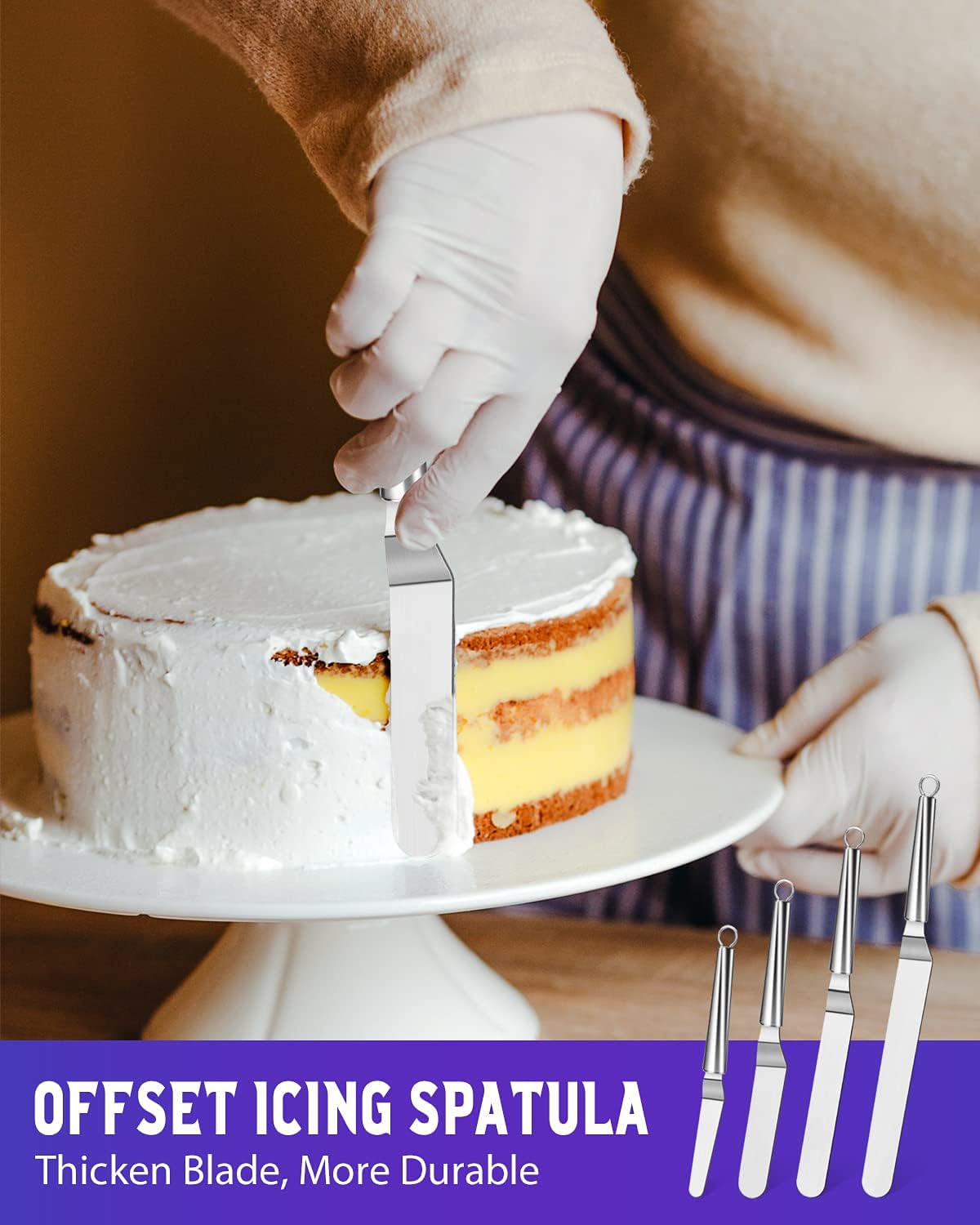 Offset Icing Spatula, Cake Angled Spatula Set with 4, 6, 8 & 10 Inch Blades, Stainless Steel Handle Suitable for Home, Kitchen or Bakery