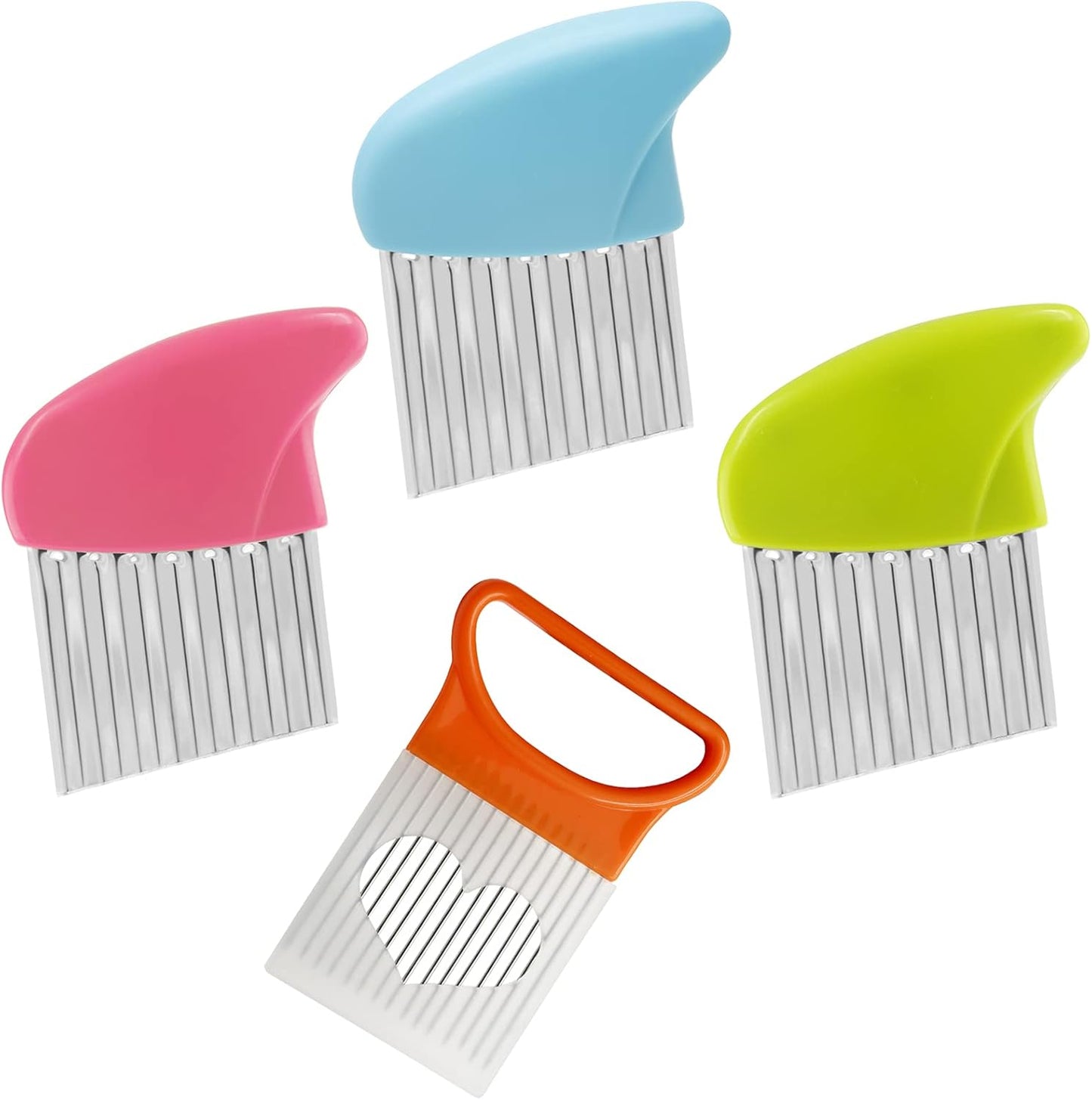 Luomorgo Stainless Steel Crinkle Cutter Knife Set, 1 Fork Slicing Helper & 3 Potato Carrot Wavy Knife French Fry Slicer Vegetable Wavy Chopper