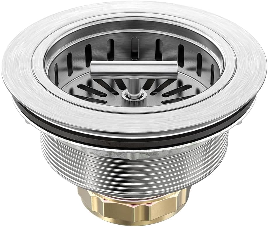 KONE Kitchen Sink Drain Sink Strainer 3-1/2 Inch Drain Assembly Kit Replacement for Universal 3.5 Inch Kitchen Sink, All Stainless Steel Body with Strainer Basket and Drain Stopper (9171，Stainless)