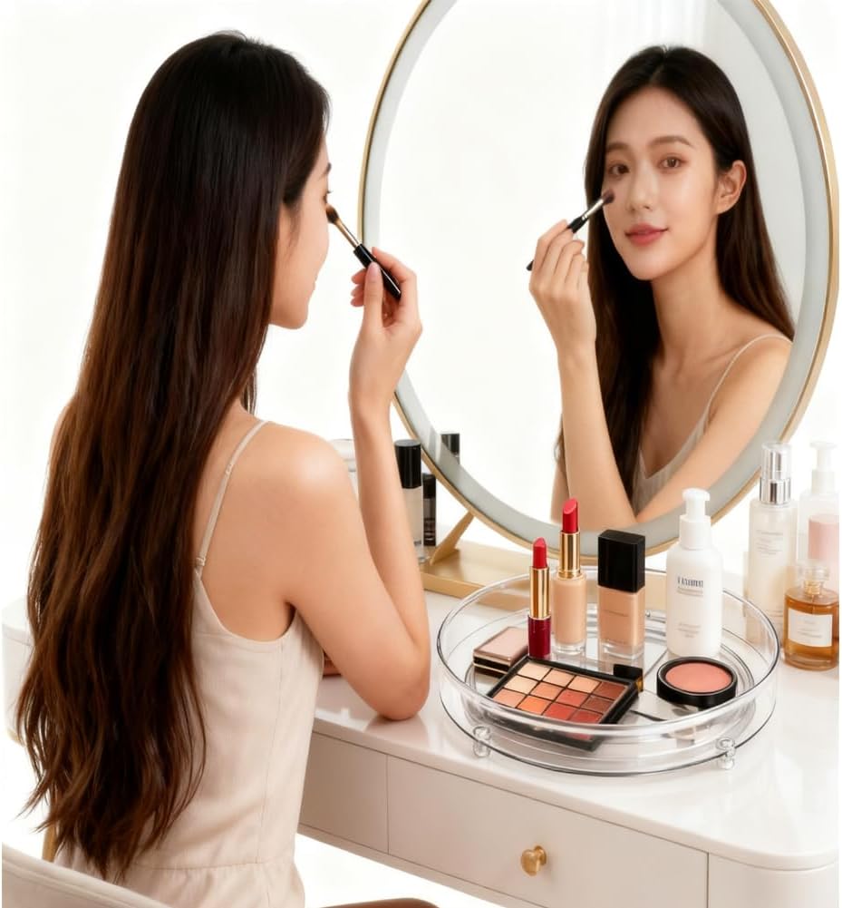 9.25 Inch Lazy Susan Turntable, Clear Plastic Spinning Organizer for Cabinet, Fridge, 360° Rotation, Easy to Clean, Kitchen, Bathroom, Vanity Countertop Storage Solution (Clear, 9.25inch 1 Tier)