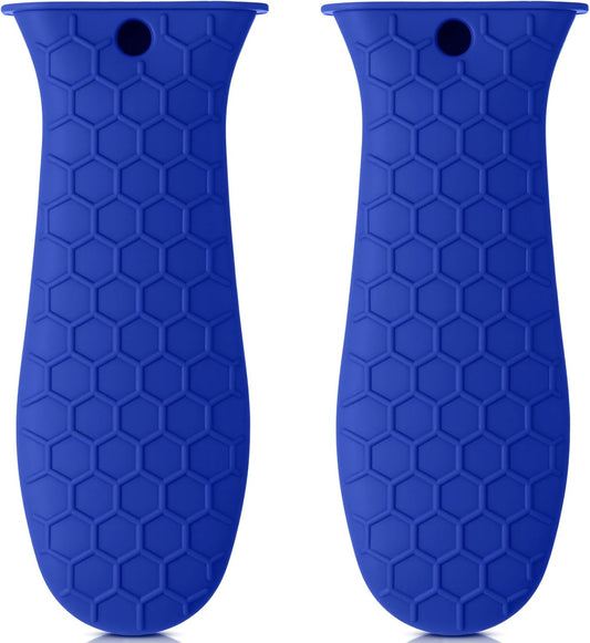 Patelai 2pcs Silicone Handle Cover for Cast Iron Skillet Kitchen Silicone Handles for Pots and Pans Non-Slip Pot Holder Sleeve for Fry Pan Griddles Metal Aluminum Cookware(Blue)
