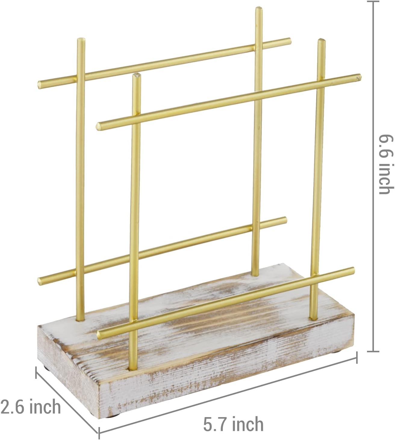 MyGift Metal Napkin Holder with Shabby Whitewashed Solid Wood Base, Dining Table Square Napkin and Cocktail Serviette Dispenser Rack, Kitchen and Dining Accessories