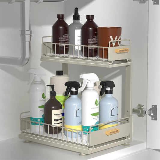 Under Sink Organizer, Pull Out Kitchen Cabinet Organizer 2 Tier Slide Out Under Sink Organizers and Storage, Sink Shelf Cabinet Storage Shelves for Kitchen Bathroom Pantry, Grey