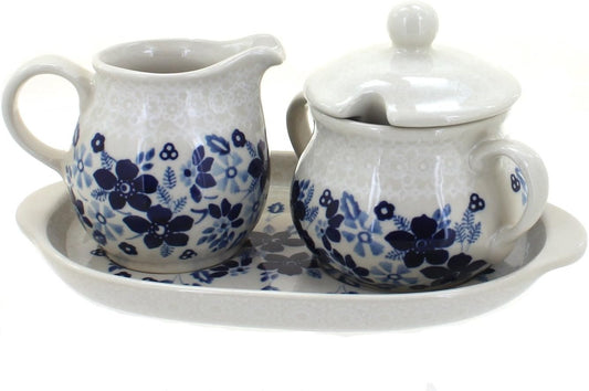 Blue Rose Polish Pottery Christiana Sugar & Creamer with Tray