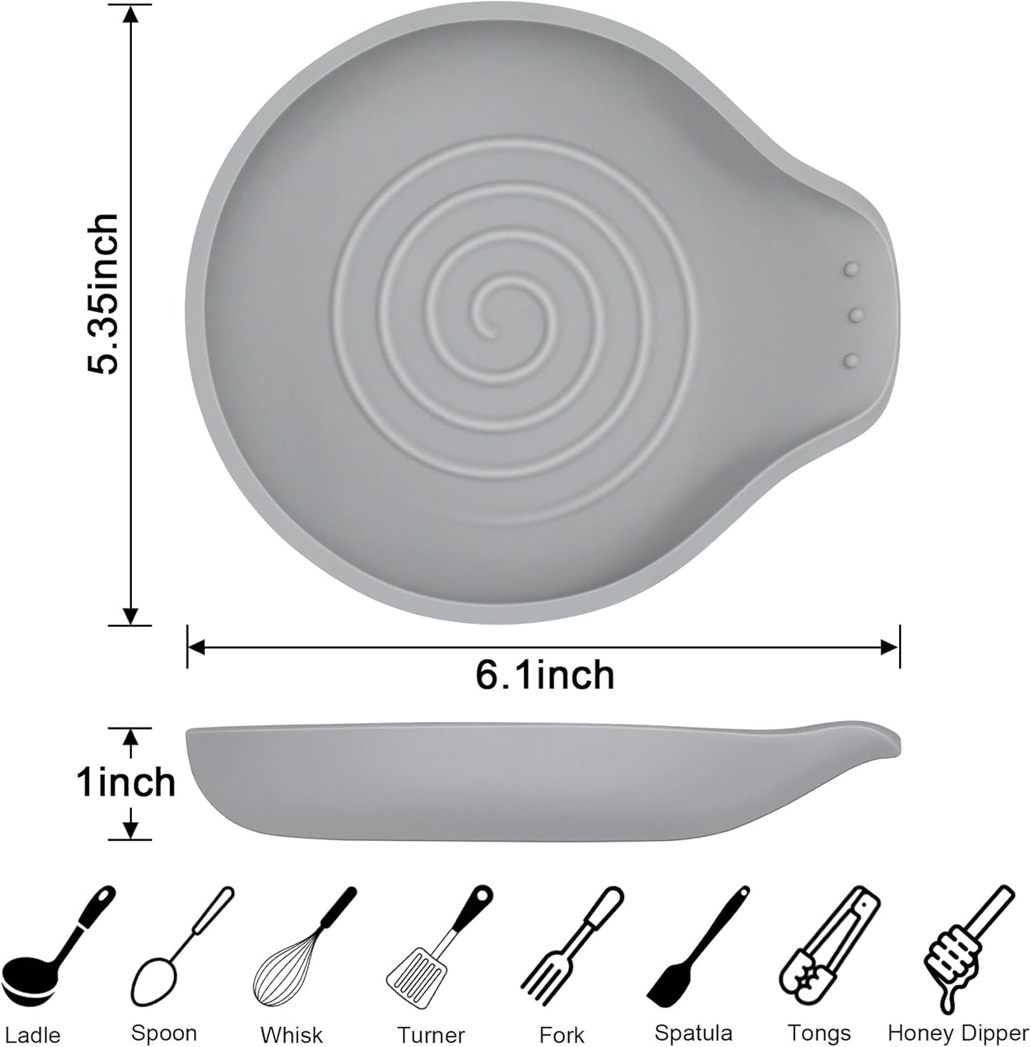 Silicone Spoon Rest for Stove Top - BPA-Free, Heat-Resistant Spoon Holder - Spoon Rest for Kitchen Counter - Large Cooking Utensil Rest for Spoons, Spatulas, Ladles or Tongs - Gray