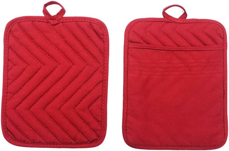 Anyi Pot Holders and Oven Mitts 7" X 9" Heat Resistant Cotton Pocket Pot holder Set Feature of Non Slip Kitchen Hot Pad Oven Mitts, 3-pack, Red