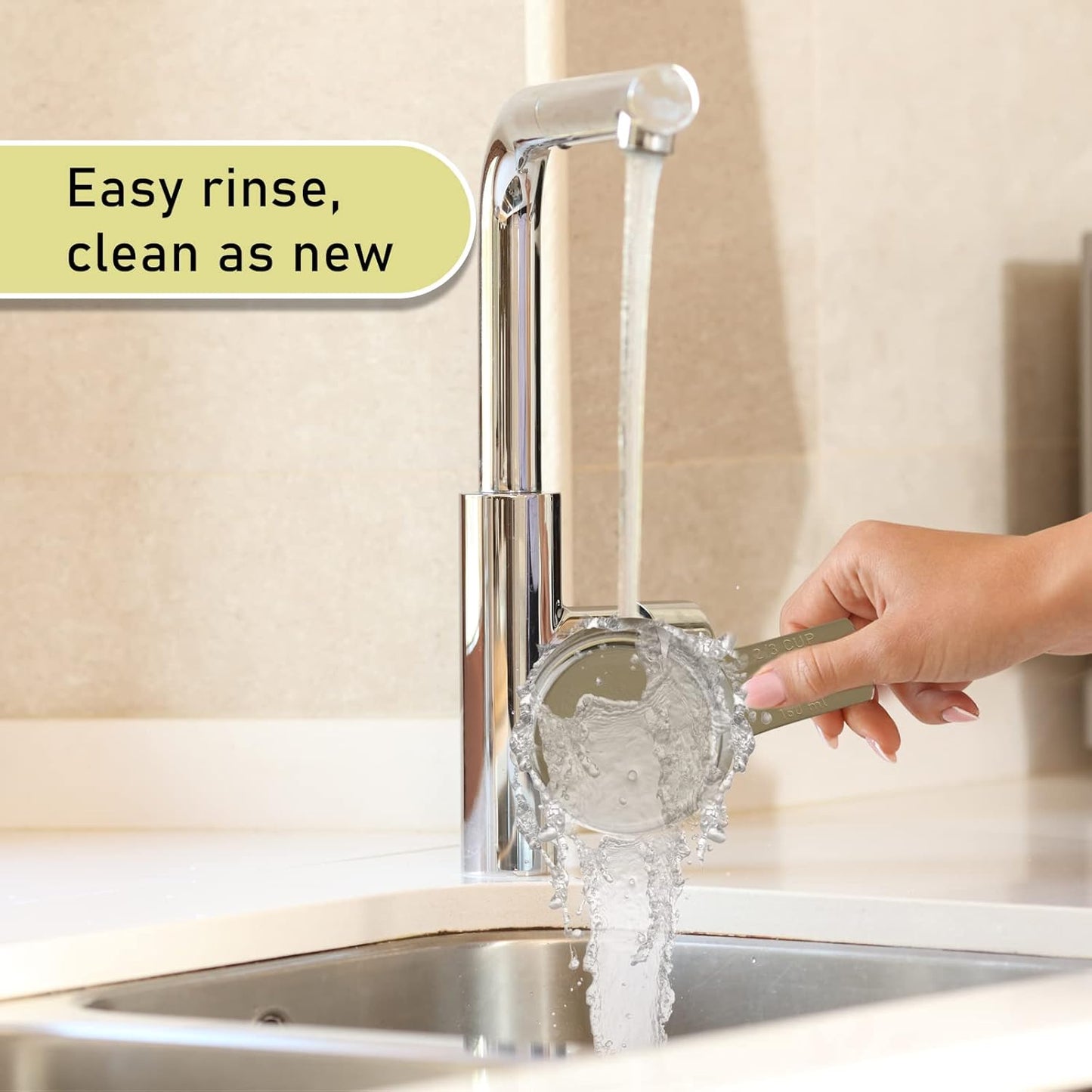 2PCS 2/3Cup (160ml, 5.3oz) Single Measuring Cup, Stainless Steel Measure Scoop, Metric and US Measurement, Dishwasher Safe