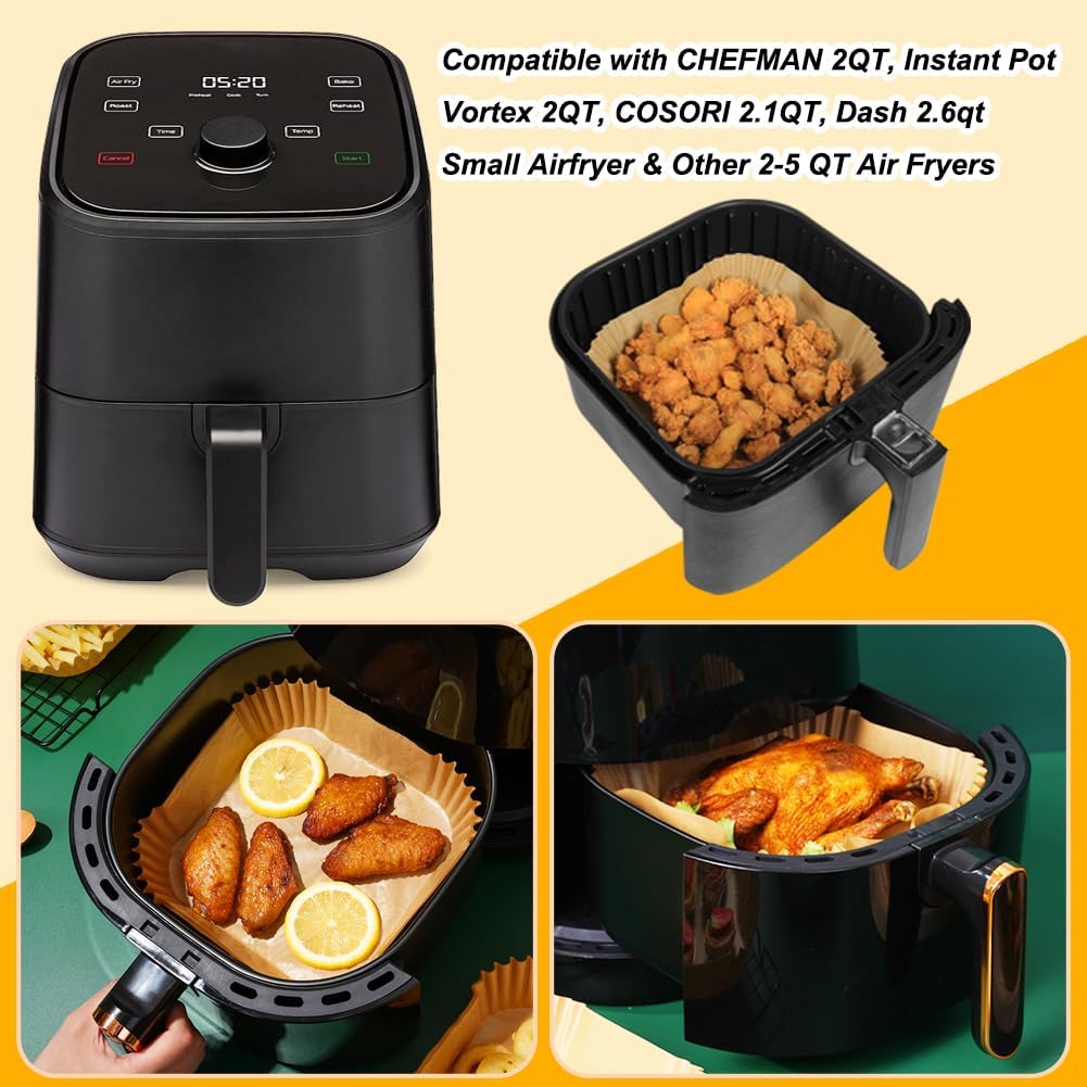 BYKITCHEN Small Air Fryer Disposable Paper Liners for 2 to 5QT Airfryer, Mini Air Fryer Parchment Paper Liners, Compatible with CHEFMAN 2 QT, Cosori 2.1 QT, Dash, Instant Pot Mini Airfryer
