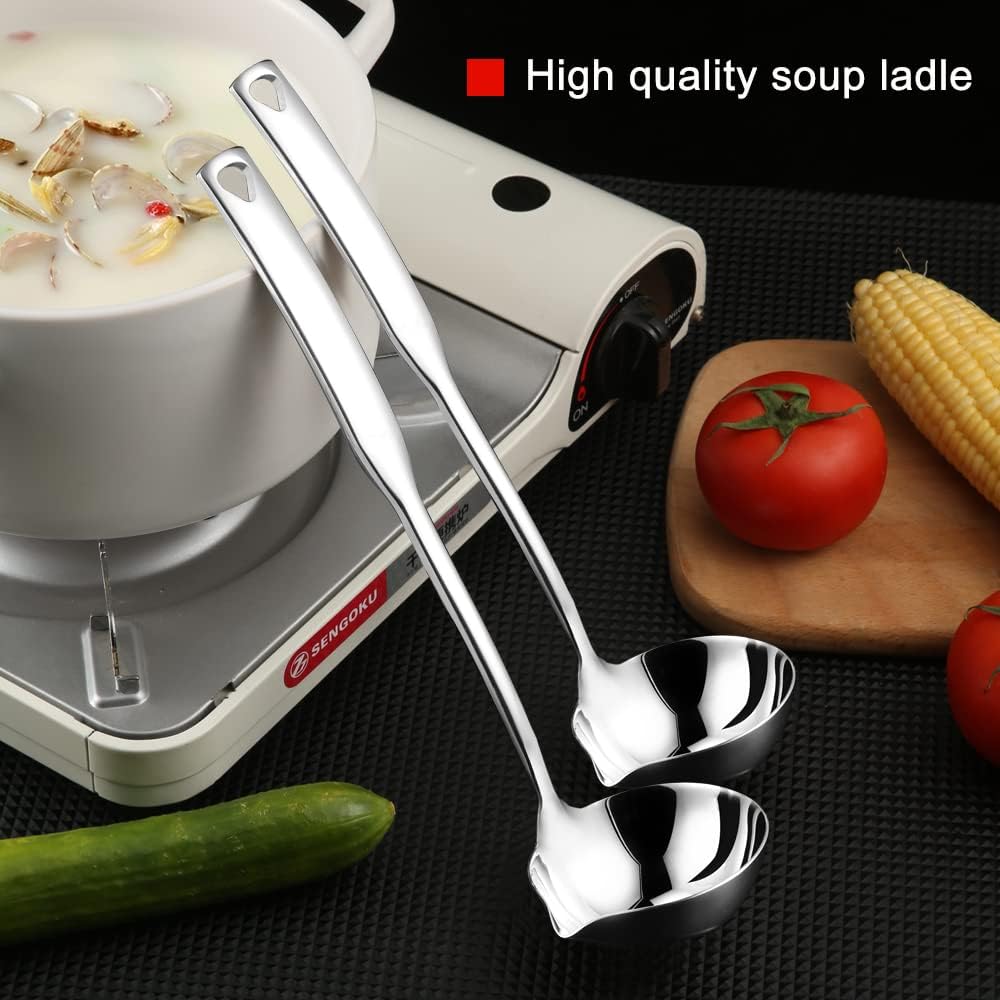 Kitchen Soup Ladle 304 Stainless Steel Punch Metal Luminous Ladell Spoons With Pour Spout Gravy Ladles for Serving,Cooking,Canning,11.8 inch