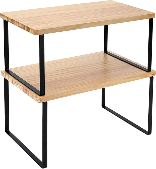 Bamber Large Cabinet Shelf Organizers Solid Wood Spice Rack Organizer for Cabinet Kitchen Countertop Storage, 16.5x10 Inches, Set of 2