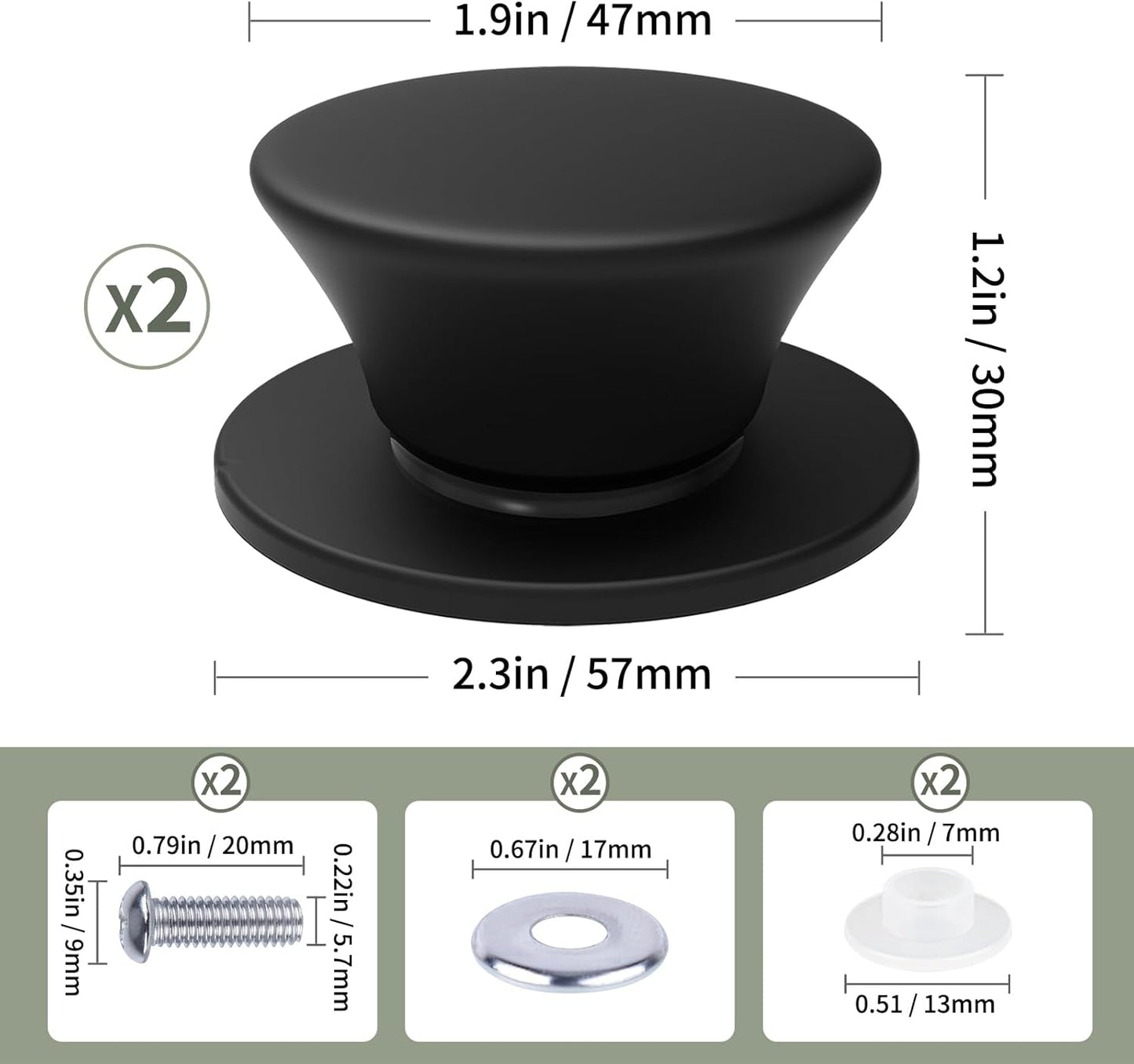 Universal Silicone Pot Lid Replacement Knob, Heat Resistant Pan Lid Holding Handles, Soft Non-Slip Knob for Slow Cookers, Skillets and Kitchen Cookware Covers (2 Pack Black)