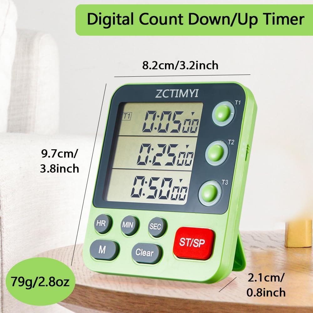 Dual Digital Timer for Kitchen Cooking, 3 Channels Count Down/Up Triple Timer for Kids, Presets Memort Large Display & Magnetic Back Adjustable Alarm Volume, Suit for Kids Teachers Studying, Blue