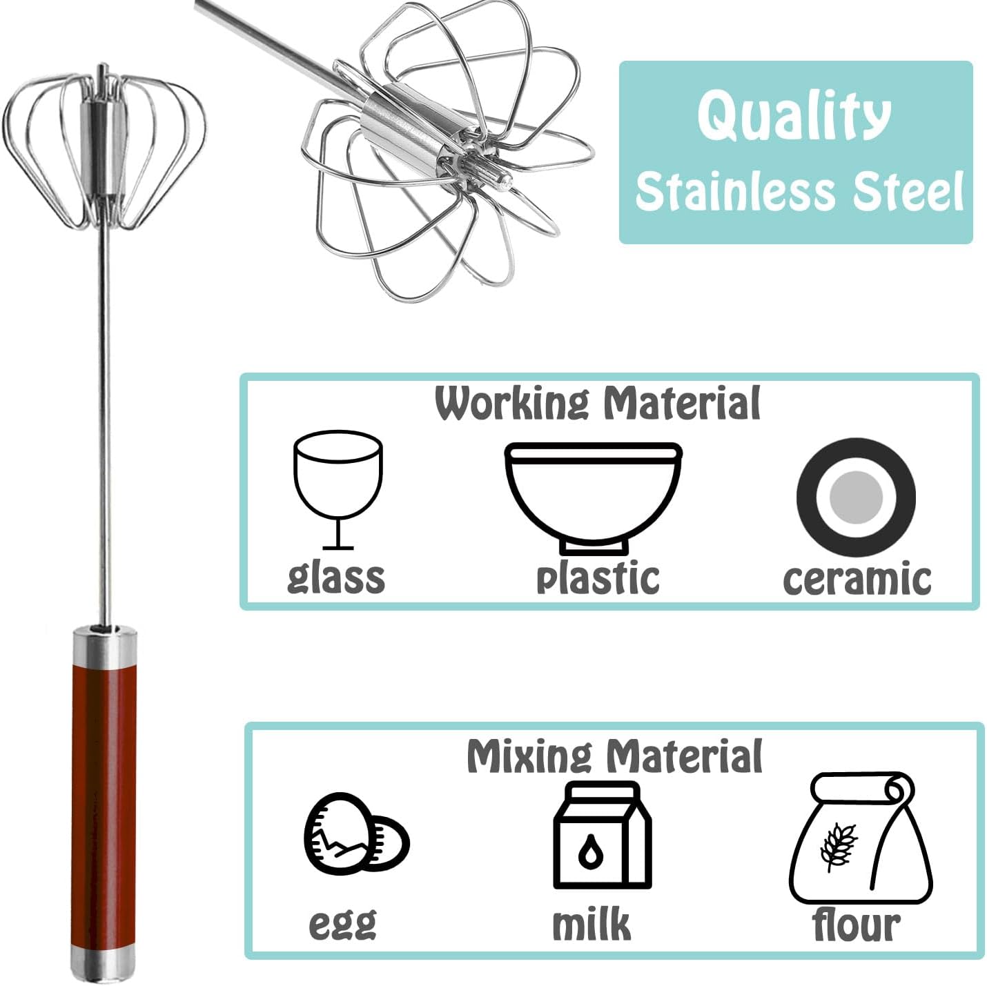 Semi-automatic Whisk, Stainless Steel Egg Beater, Hand Push Rotary Whisks Mixer Stirrer for Making Cream, Whisking, Beating and Stirring (3 Color)