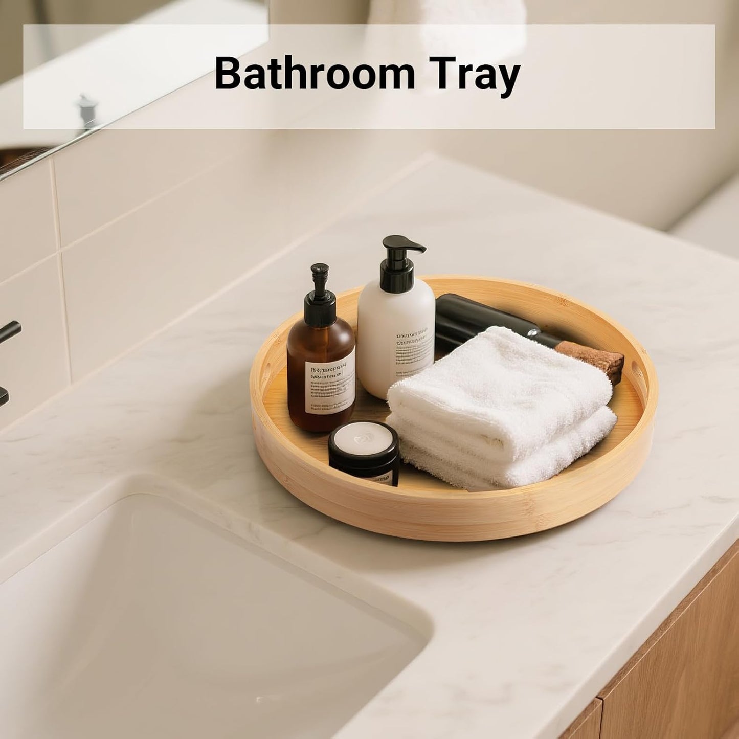 12in Bamboo Lazy Susan Organizer for Countertop and Cabinet with Large and Stable Chassis,Round Rotating Bamboo Tray for Station Organizer,for Kitchen Bathroom Laundry Room (12in)