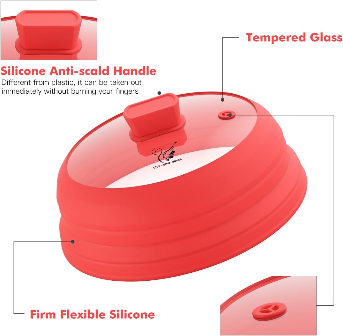 Microwave Splatter Cover Glass with Collapsible Silicone for Food Cover Plate Cover 10.8 inch with Anti-Scalding Gloves