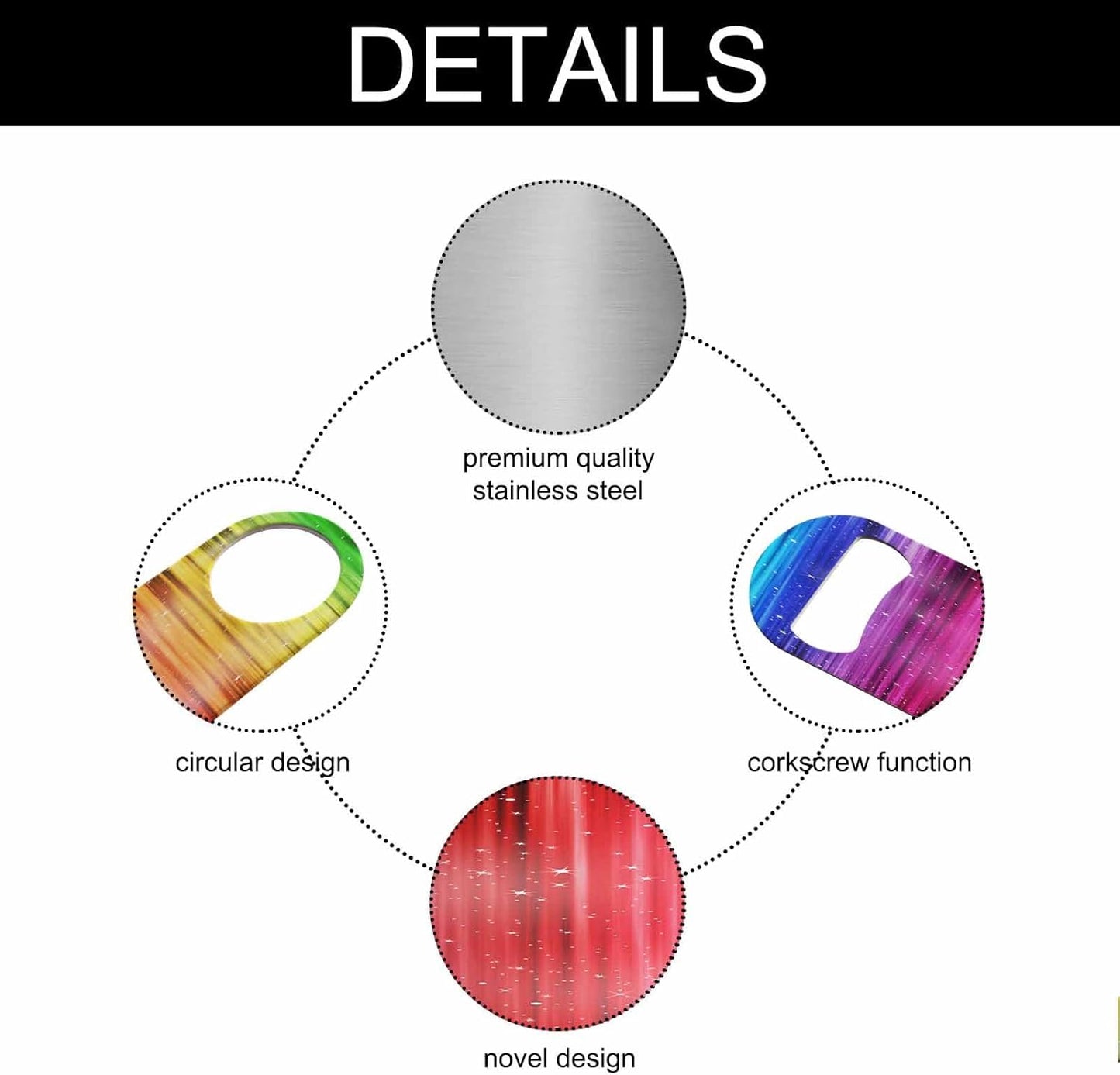 Colorful Stripes Stainless Steel Bottle Opener Rainbow and Shining Stars Red Yellow Blue Green Purple Flat Beer Bottle Opener Keychain for Home Kitchen Bar Restaurant Party Birthday Gift