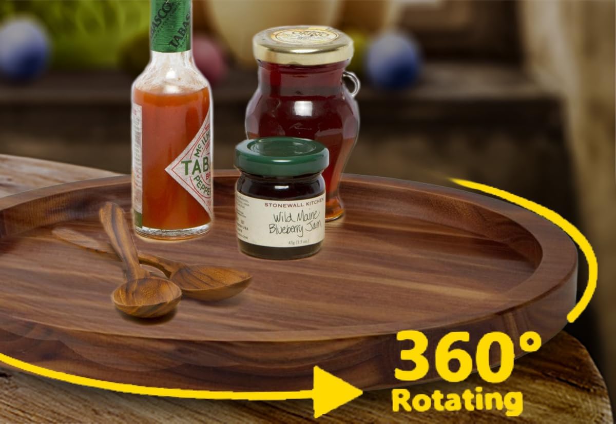 21" Acacia Wood Lazy Susan Organizer Kitchen Turntable for Cabinet Pantry Table Organization