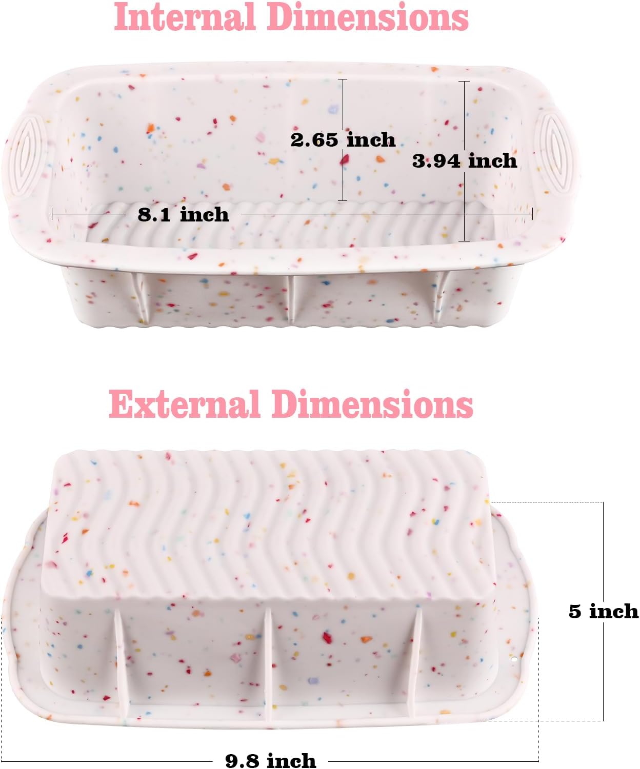 Sakolla 2 Pack Silicone Bread Loaf Molds, Nonstick Easy Release Rectangle Silicone Loaf Pan for Baking Cake, Meatloaf, Banana Bread, Brownies, and Quiche (Confetti)