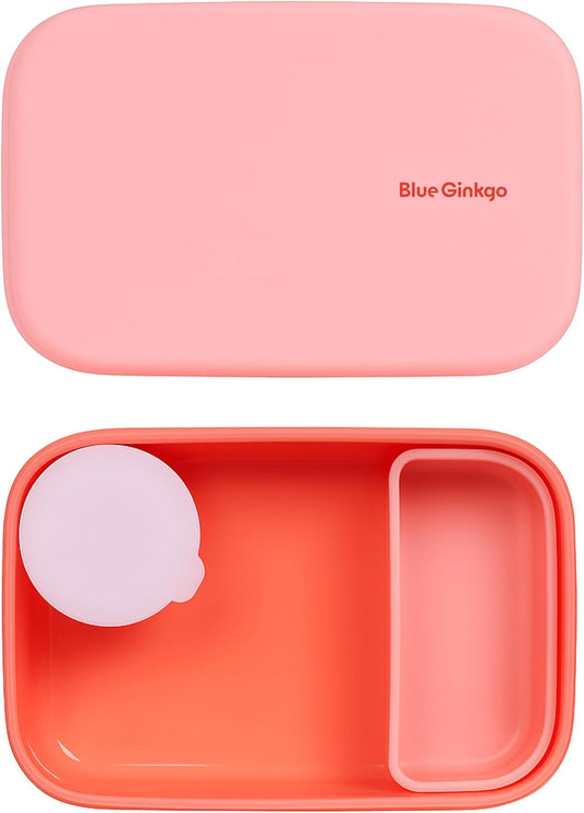 BLUE GINKGO Silicone Lunch Box Set – Durable Heavy-Duty Silicone Bento Box, Microwave, Freezer, Dishwasher Safe – Airtight, BPA Free (Made in Korea, Coral)