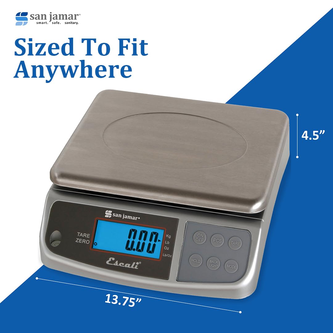 San Jamar Digital Food Scale, Battery Operated with 66 Pound Capacity for Cooking, Baking, Meal Prep, Diet Tracking, Stainless Steel, 6.82 Pounds, Silver
