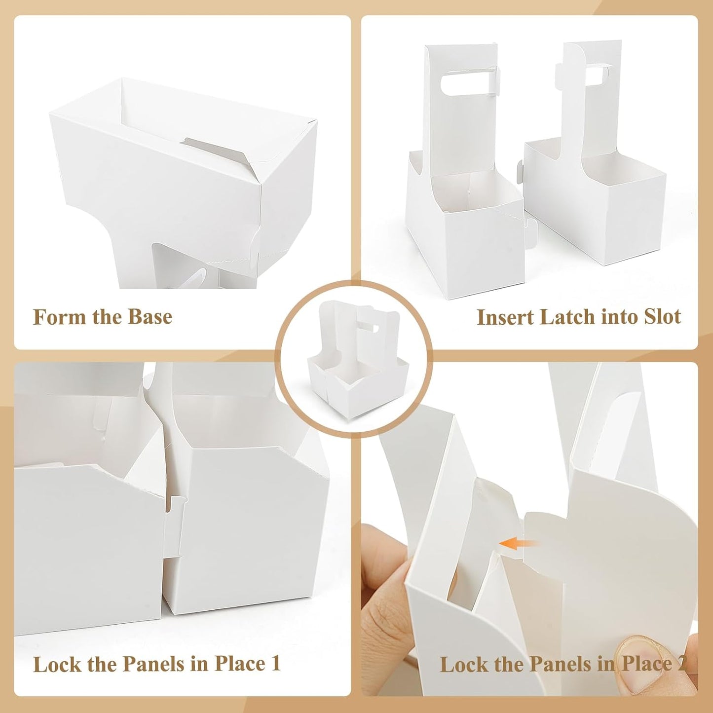 HFH Disposable 2-Cup Drink Carrier with Handle, Cardboard Cup Holder for Takeout, White (20P)