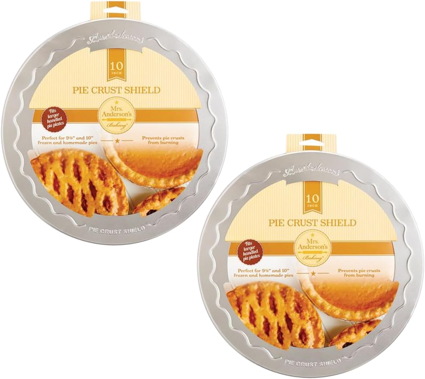Mrs. Anderson's Baking Pie Crust Protector Shield, Fits 9.5 and 10-Inch Plates, Set of 2