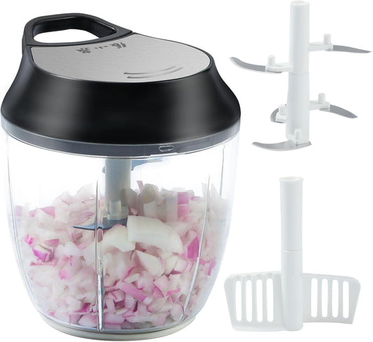 ZHANG XIAO QUAN SINCE 1628 Manual Vegetable Chopper, Hand Pull String Garlic Mincer Onion Cutter for Veggie, Peppers, Tomatoes, Ginger, Fruits, Nuts, 3.6 Cup(900ml) Food Chopper With Egg Whisk