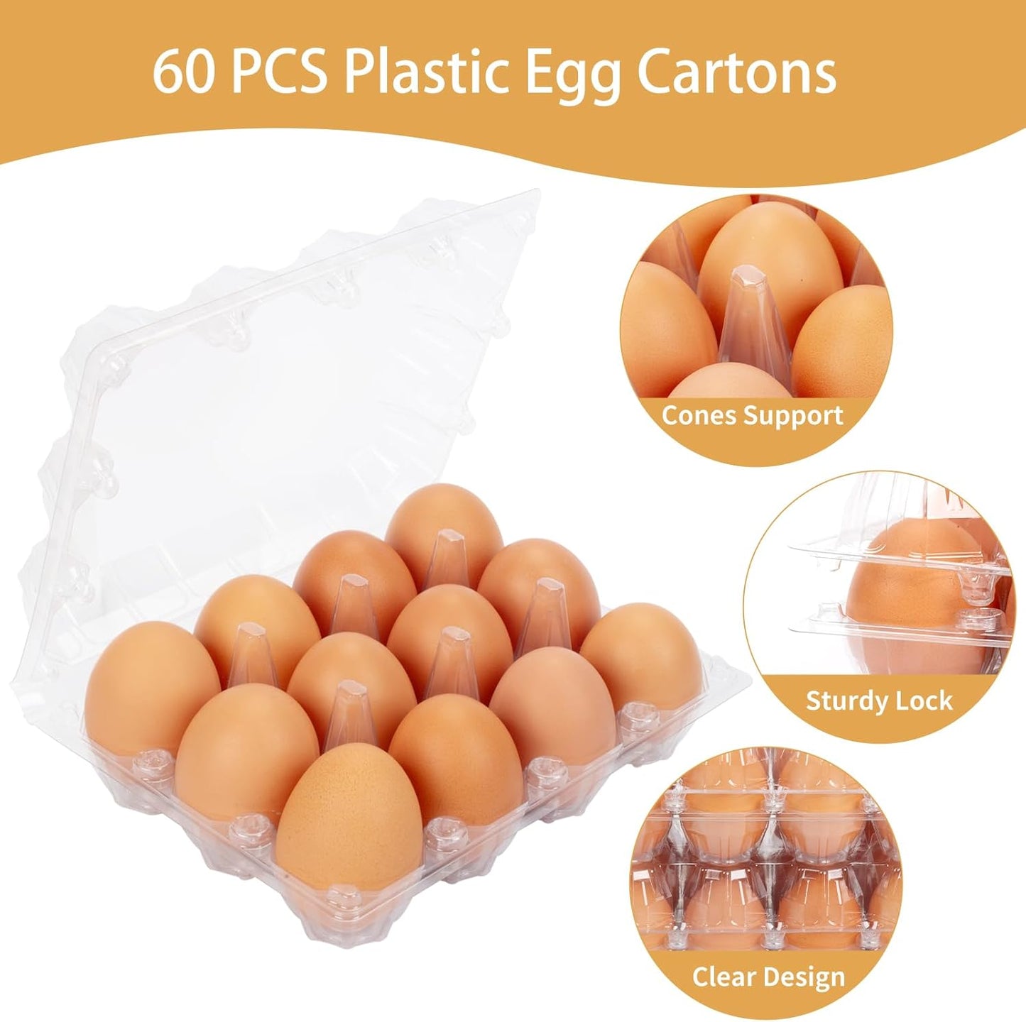 60Pack Egg Cartons Cheap Bulk 1 Dozen Jumbo Egg Cartons Extra Large Duck Egg Cartons for Chicken Eggs, Reusable Egg Carton for Home Ranch Chicken Farm, Commercial Business Market Display, 3x4 Grids