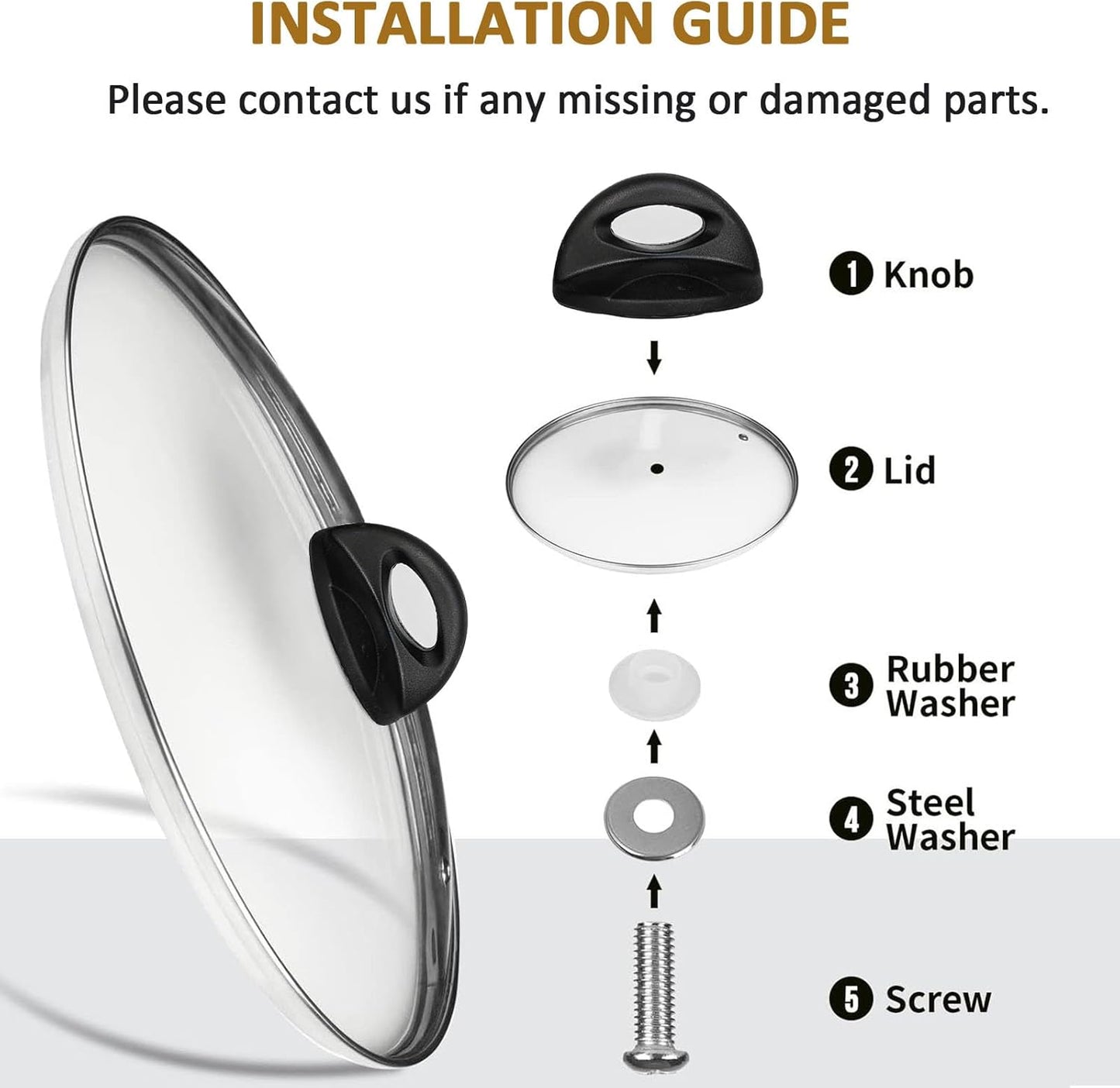 Glass Lids for Pot and Pan, 8, 9.5, 10.25, 11, 12, 12.6, 13.5, 14 Inch Tempered Replacement for Covers Kitchen Cookware, Frying Pan, Wok, Skillet (12.5 Inch)