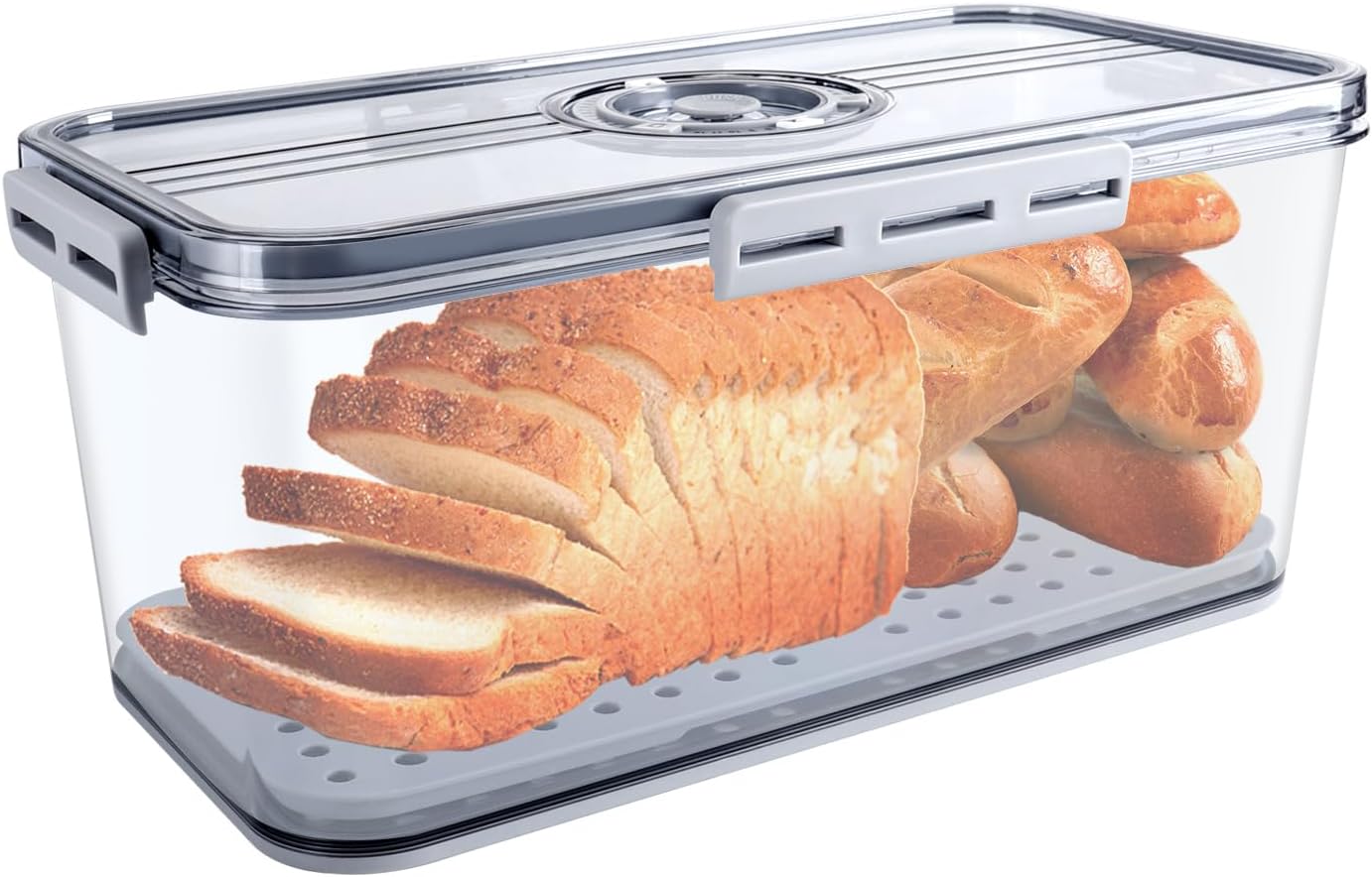 Bread Box for Kitchen Counter, Time Recording Bread Storage Container with Lid，Transparent Bread Storage Device with Drainage Pad, Homemade Bread Storage Container, Toasted Bread 11.81“x6.29”x3.93"