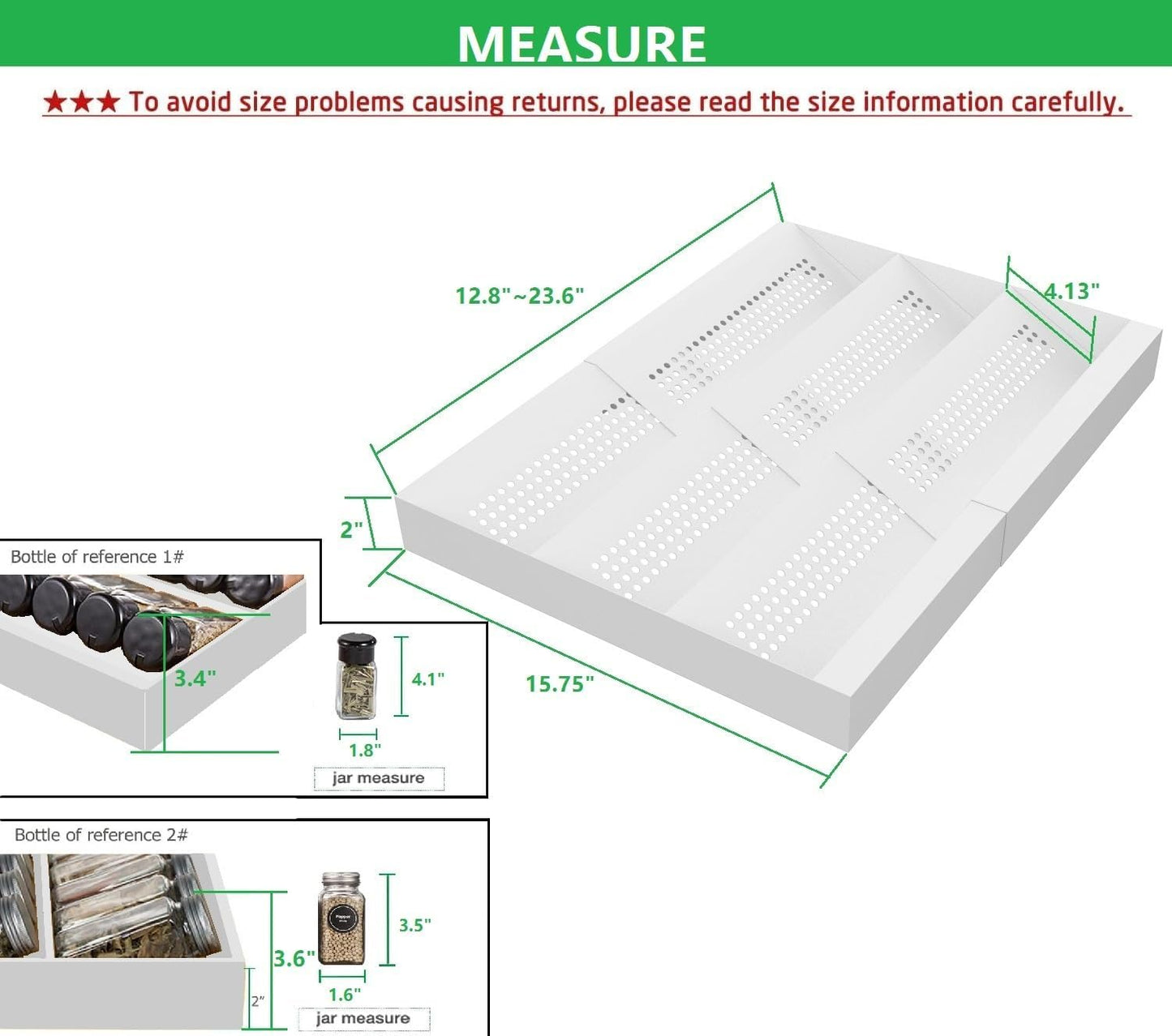 Expandable Metal Spice Drawer Organizer,3-Tier,Slanted Seasoning Jars Tray for Kitchen Cabinet Drawers Insert/Countertop (Jars not included)-3Tier,1pack/White