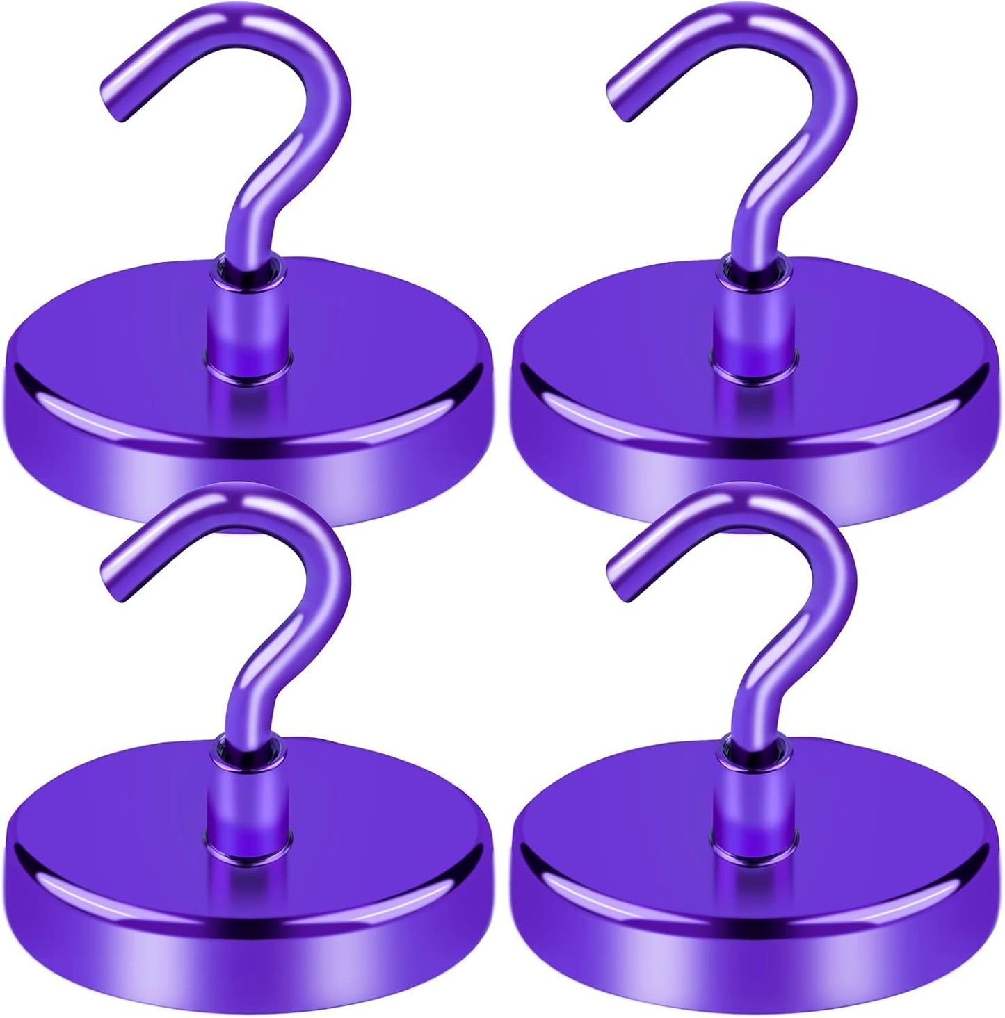 LOVIMAG Strong Magnet Hooks, 150Lbs Metal Heavy Duty, Purple with Hooks for Hanging, Cruise Cabins, Refrigerator - 4 Pack