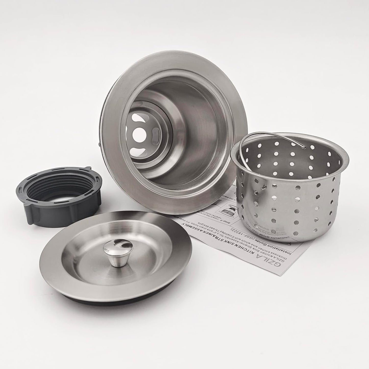 3-1/2-Inch Kitchen Sink Drain Strainer Assembly Kit, GZILA Deep Waste Basket Strainer with Sealing Lid Sink Stopper, 304 Stainless Steel Brushed Nickel