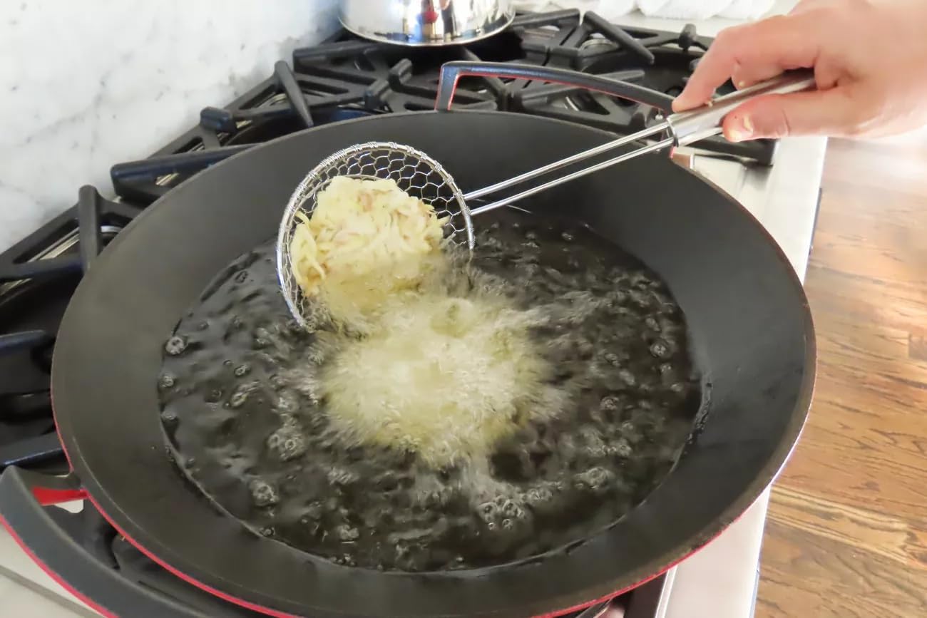 Spider Skimmer Strainer Spoon, 5-Inch Diameter, Stainless Steel Kitchen Wok Food Scoop