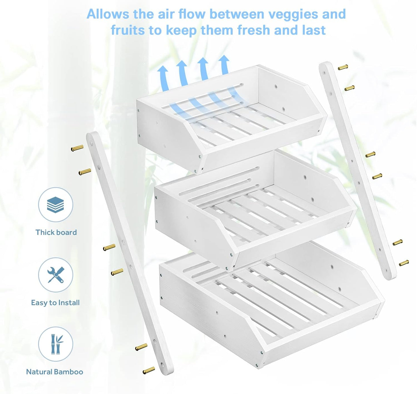G.a HOMEFAVOR Fruit Basket for Kitchen, 3-Tier Fruit Bowl for Kitchen Counter, Vegetable Storage Stand for Fruit Shop, 15 mm Thickness (WHITE)